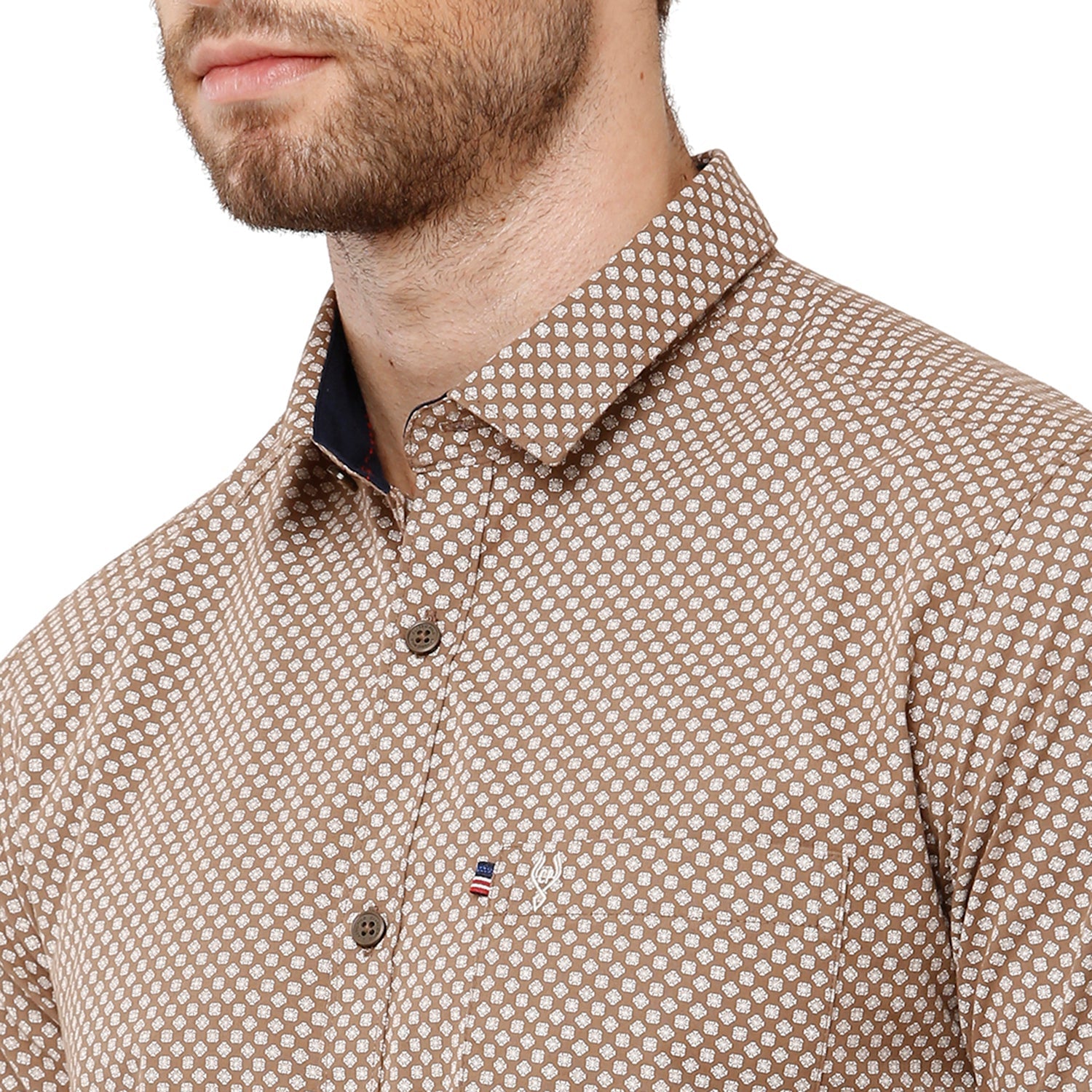 Classic Polo Mens 100% Cotton Half Sleeve Printed Slim Fit Beige Color Woven Shirt -SN1 56 B Shirts Classic Polo 