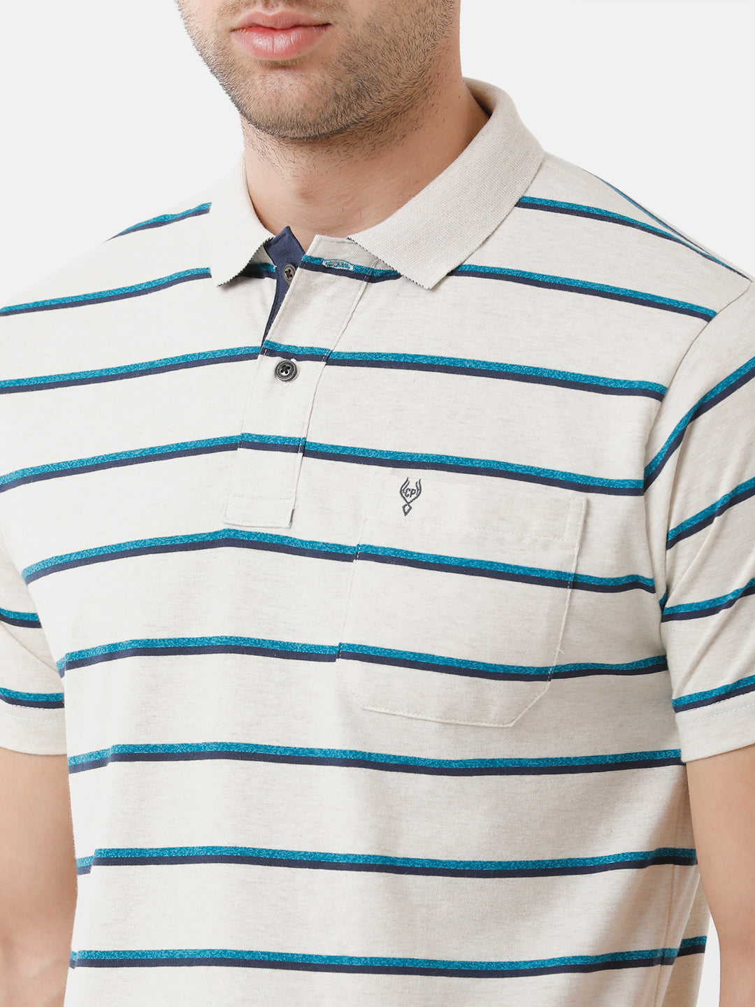 Classic Polo Mens Cotton Striped Half Sleeve Authentic Fit Polo Neck White Color T-Shirt | M.Flash 16