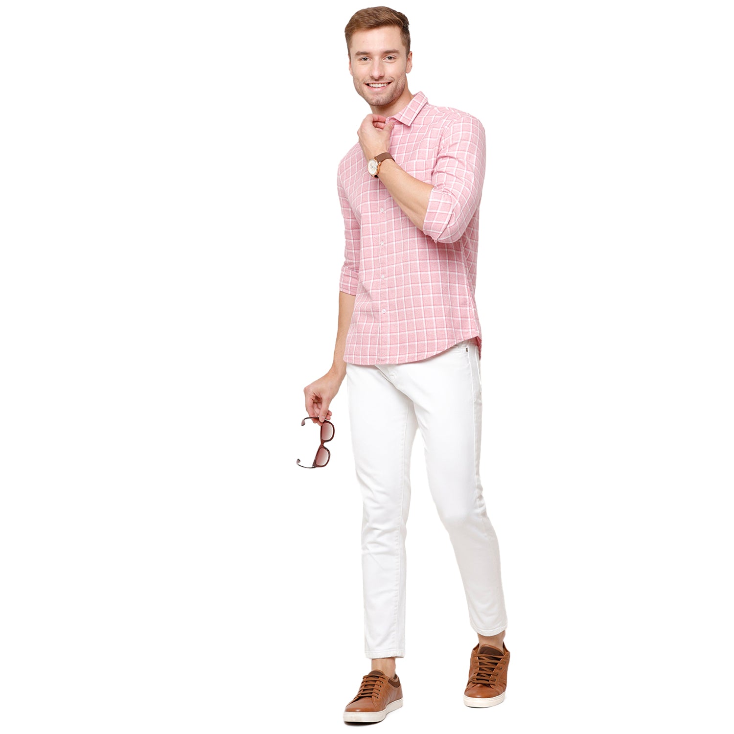 Swiss Club Men's Pink Checkered Slim Fit Casual Half Sleeve Shirt - S-SC-89 B Shirts Swiss Club 