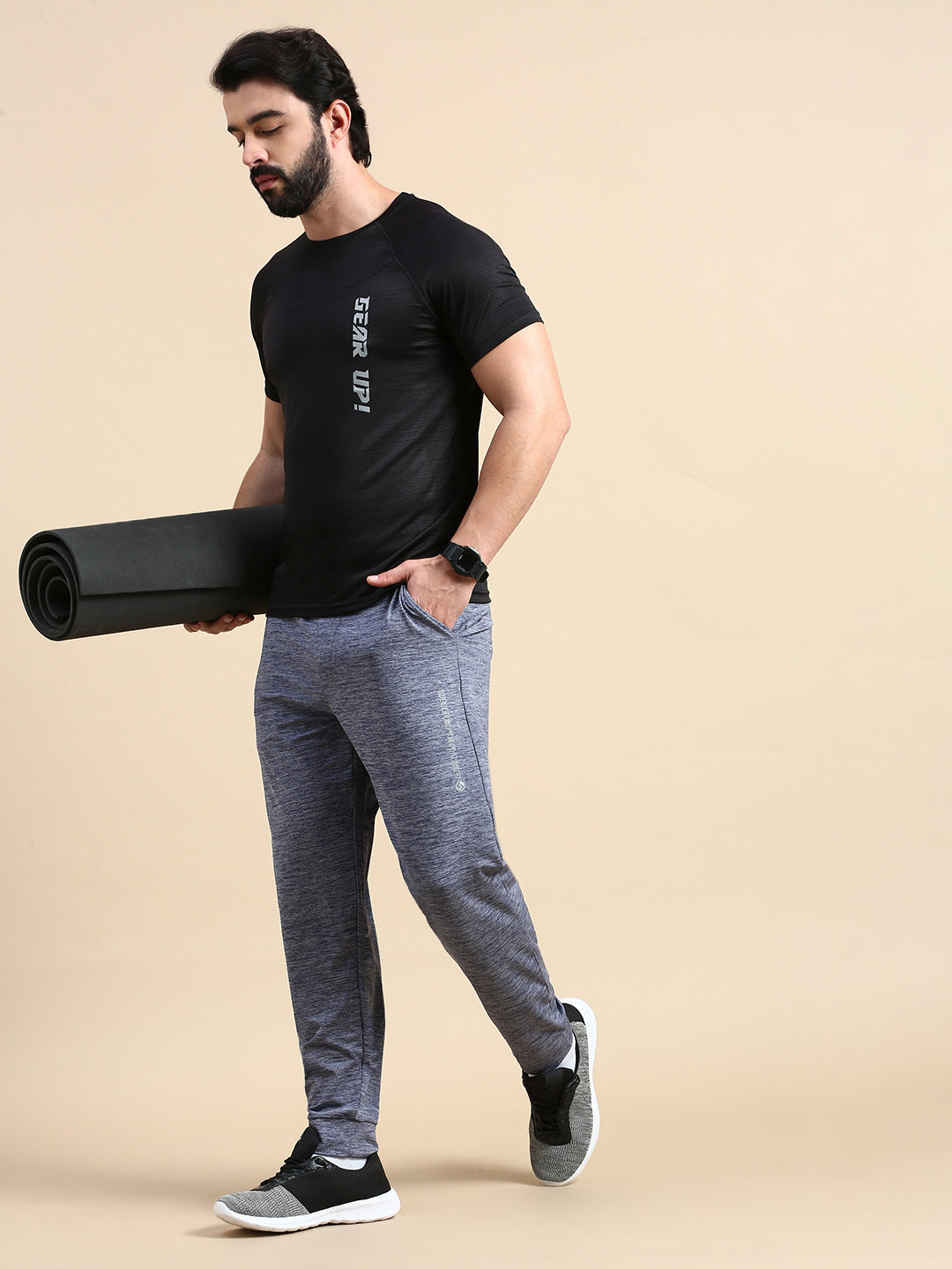 Classic Polo Men's Round Neck Polyester Black Slim Fit Active Wear T-Shirt | GENX-CREW 13B SF C