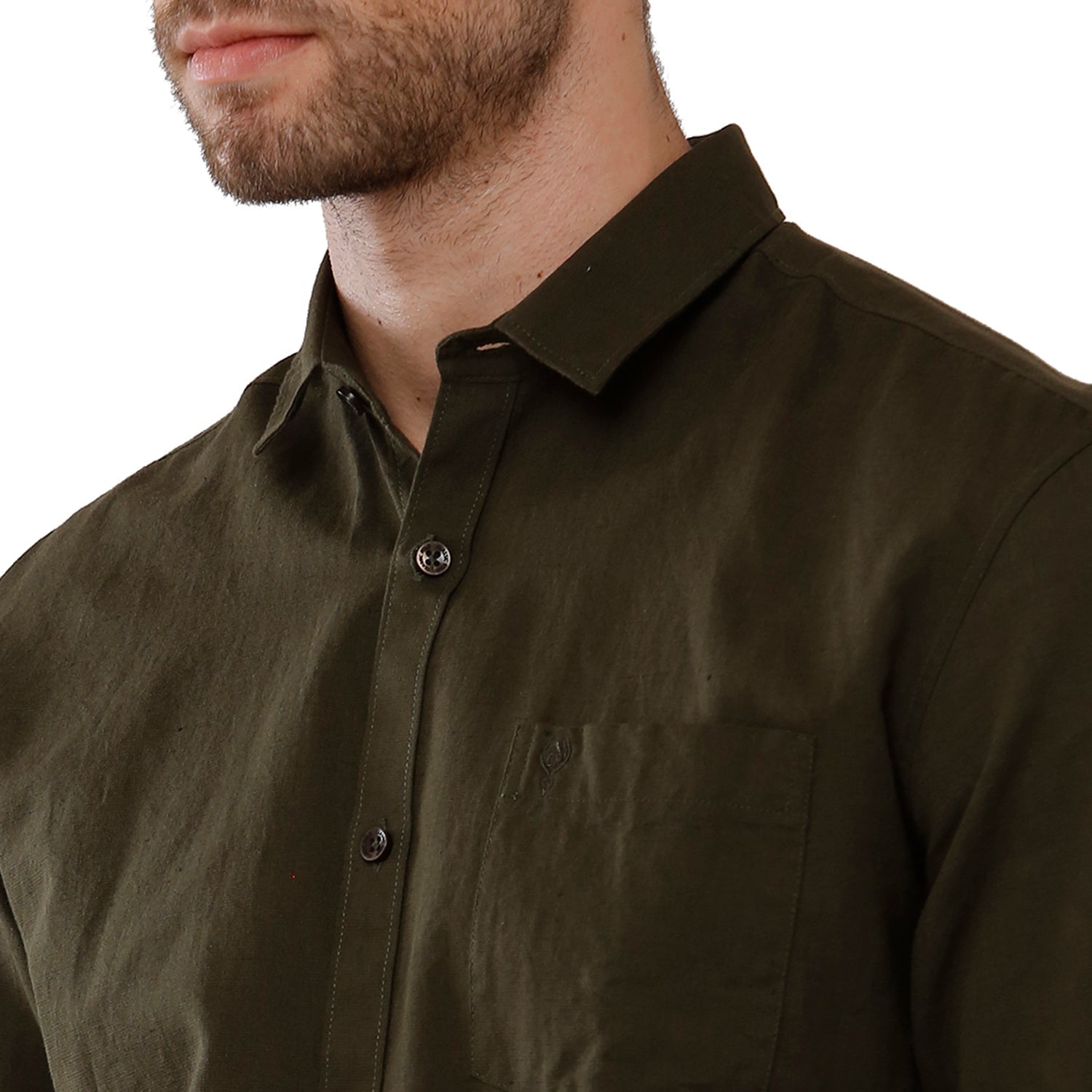 Classic Polo Mens 100% Cotton Solid Milano Fit Olive Green Color Woven Shirt - Mica Olive Shirts Classic Polo 