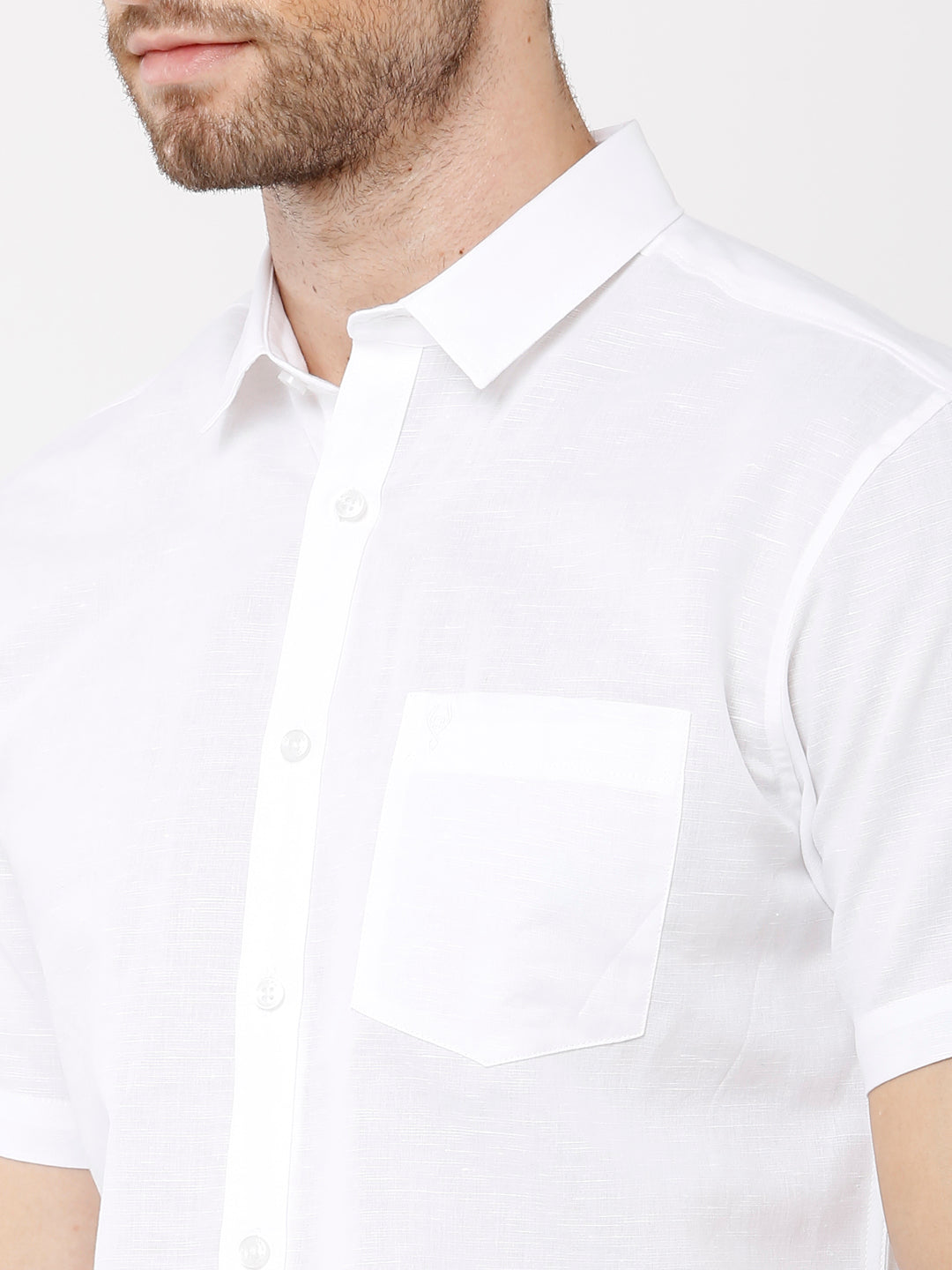 Classic Polo Mens Solid Full Sleeve Milano Fit Half Sleeve Woven Shirt -Mica White HS