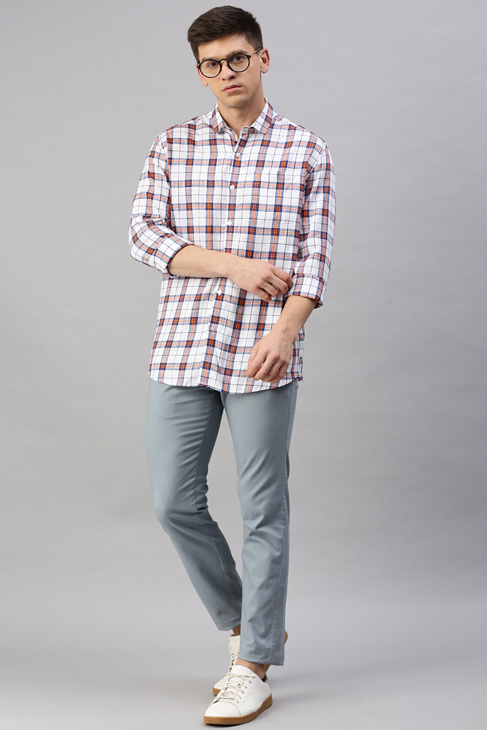 Classic Polo Men's Cotton Full Sleeve Checked Slim Fit Polo Neck Multicolur Woven Shirt | So1-81 B