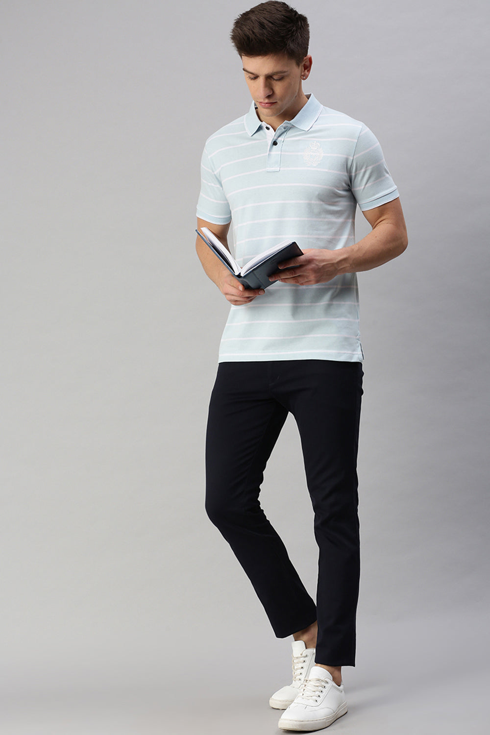 Classic Polo Men's Cotton Half Sleeve Striped Slim Fit Polo Neck Light Blue Color T-Shirt | Cpeg - 291 A