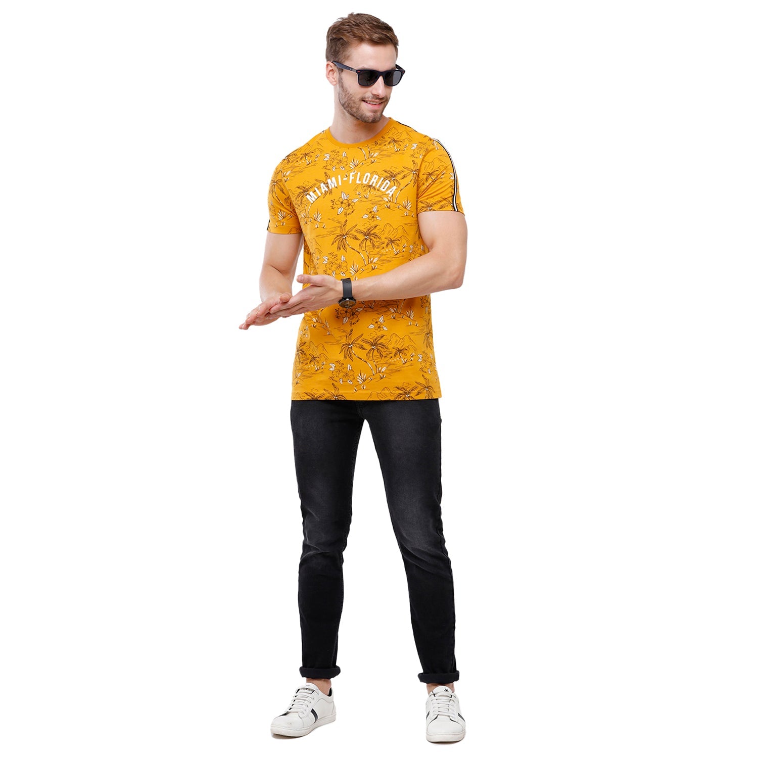 Swiss Club Mens Yellow Printed Slim Fit Half Sleeve Round Neck T-Shirt (CUB - 51 B SF C) T-shirt Swiss Club 
