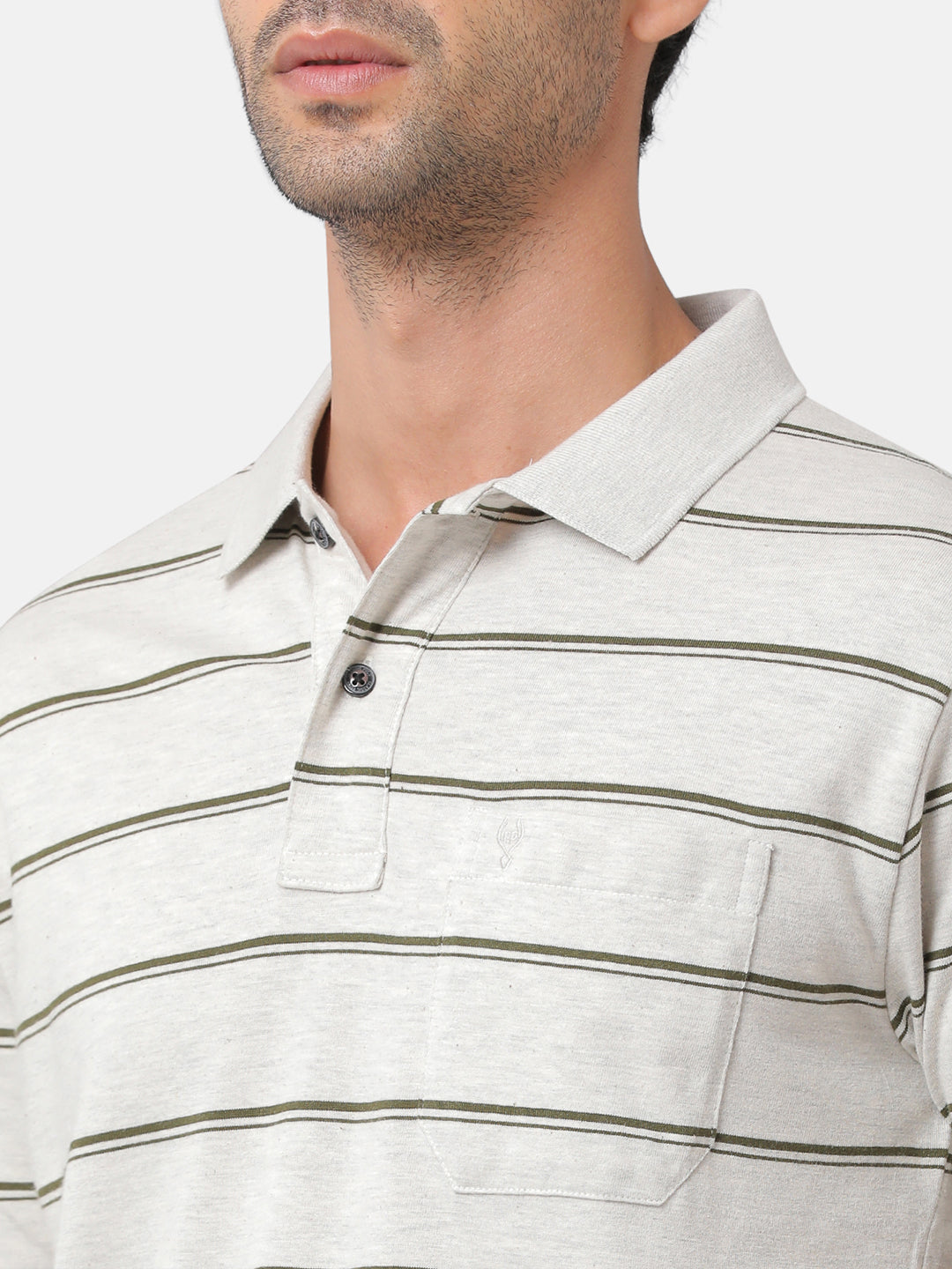 Classic Polo Mens Cotton Blend Striped Authentic Fit Polo Neck Light Grey Color T-Shirt | Avon 479b