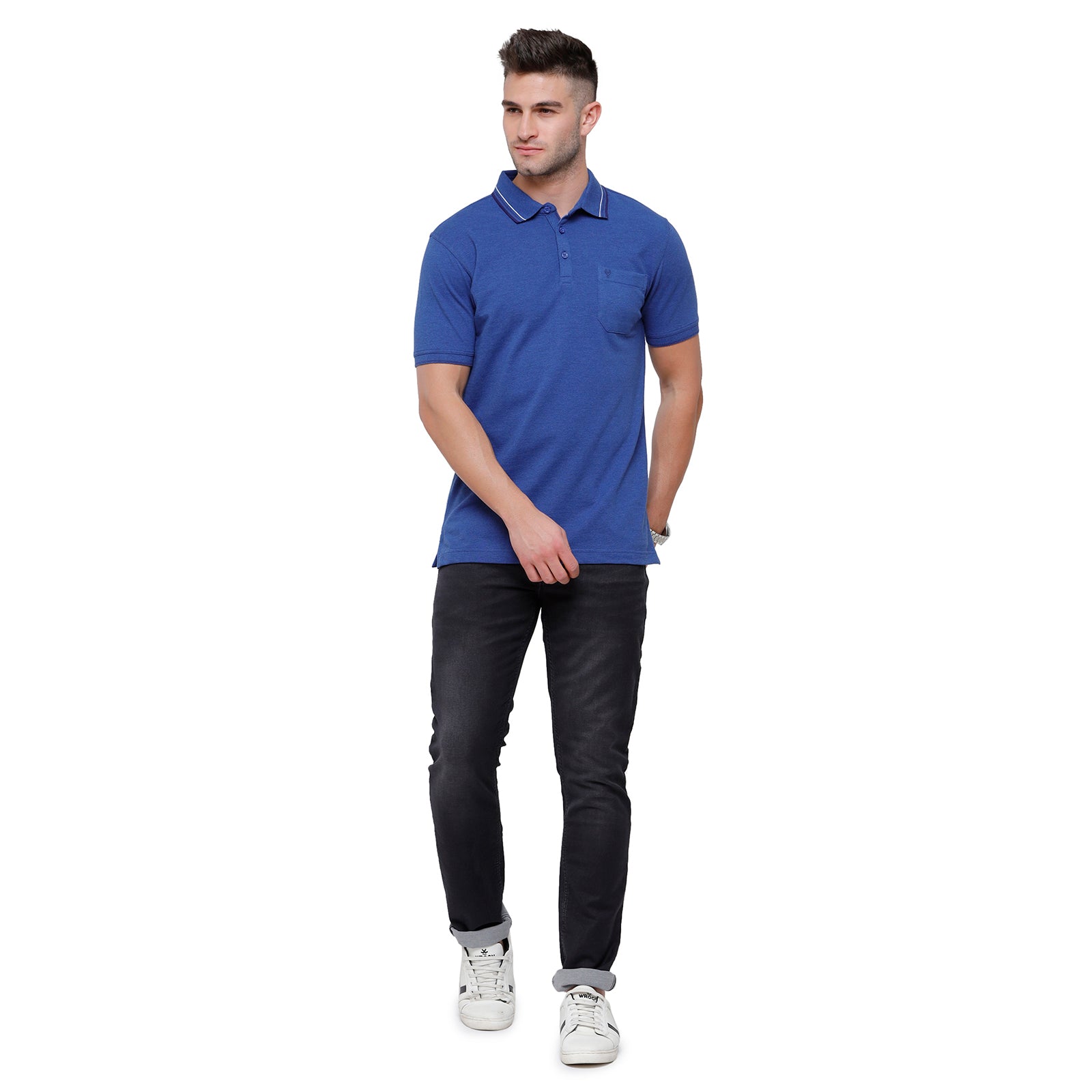 Classic Polo Men's Blue Melange Polo Half Sleeve Slim Fit T-Shirt | Toza-Blue Mel