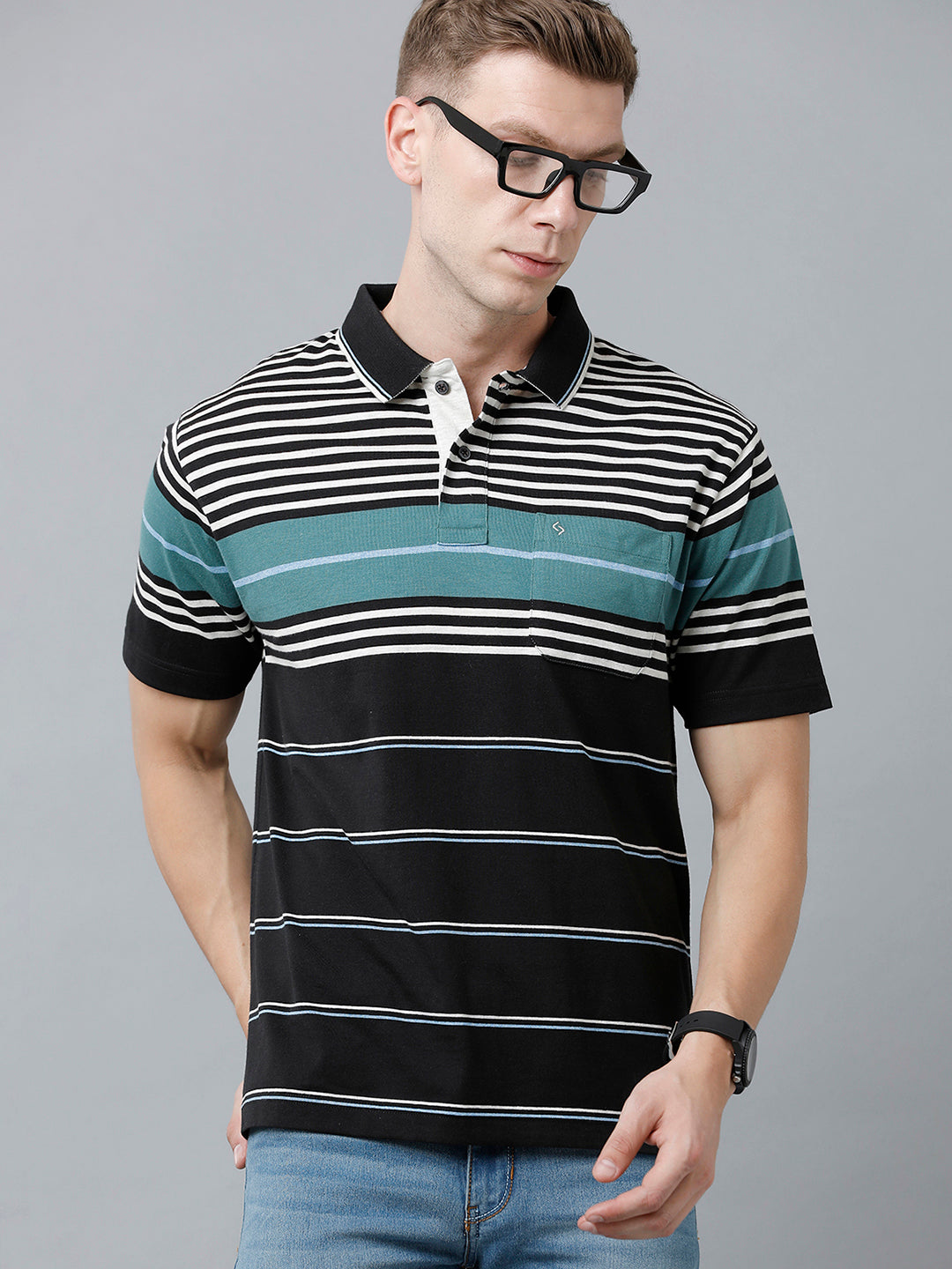 Classic Polo Men's Cotton Blend Half Sleeve Striped Authentic Fit Polo Neck Multicolor Color T-Shirt | Mel - 230 B