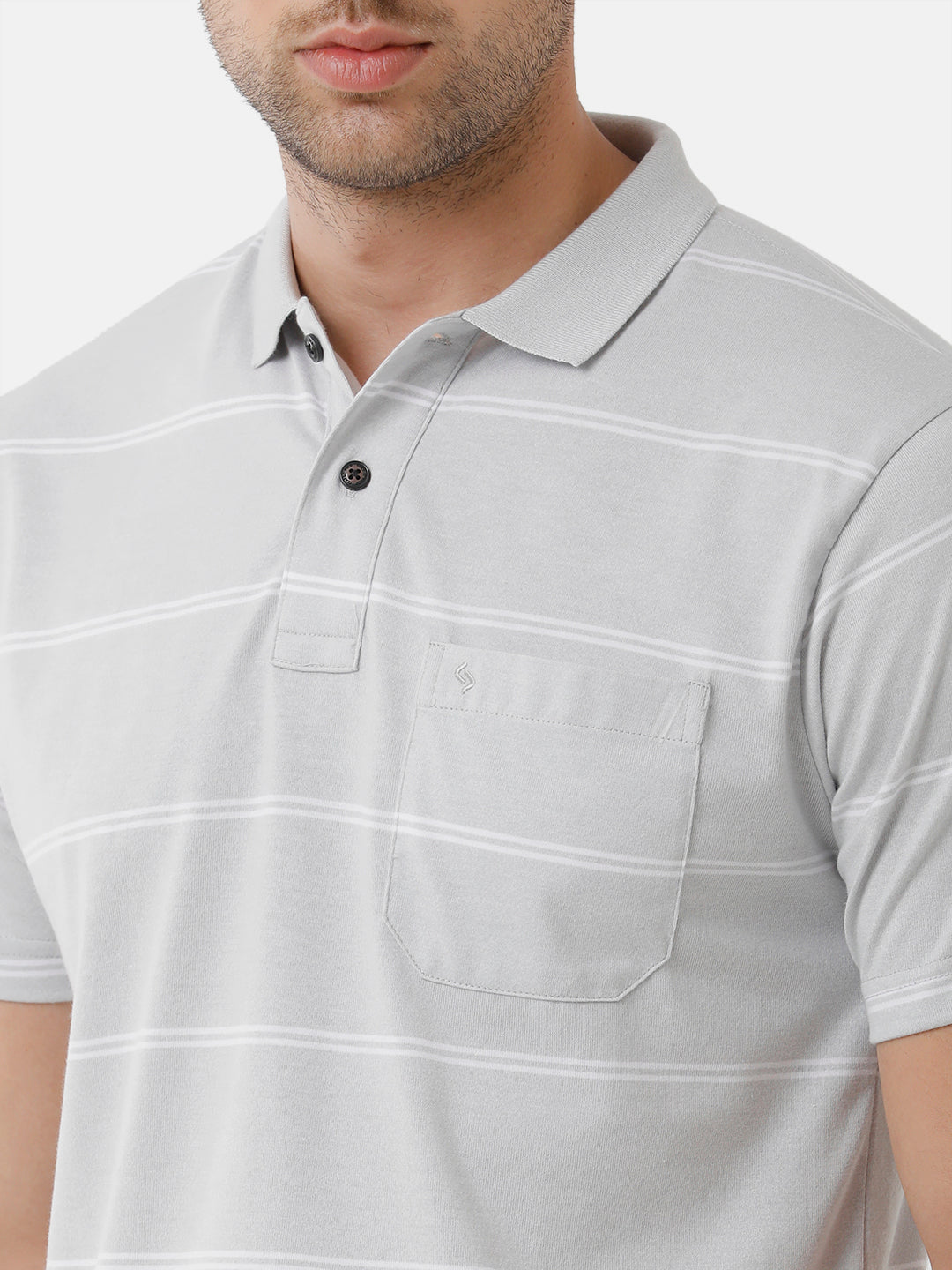 Classic Polo Mens Cotton Blend Striped Half Sleeve Authentic Fit Polo Neck Light Grey Color T-Shirt | Avon 491 B