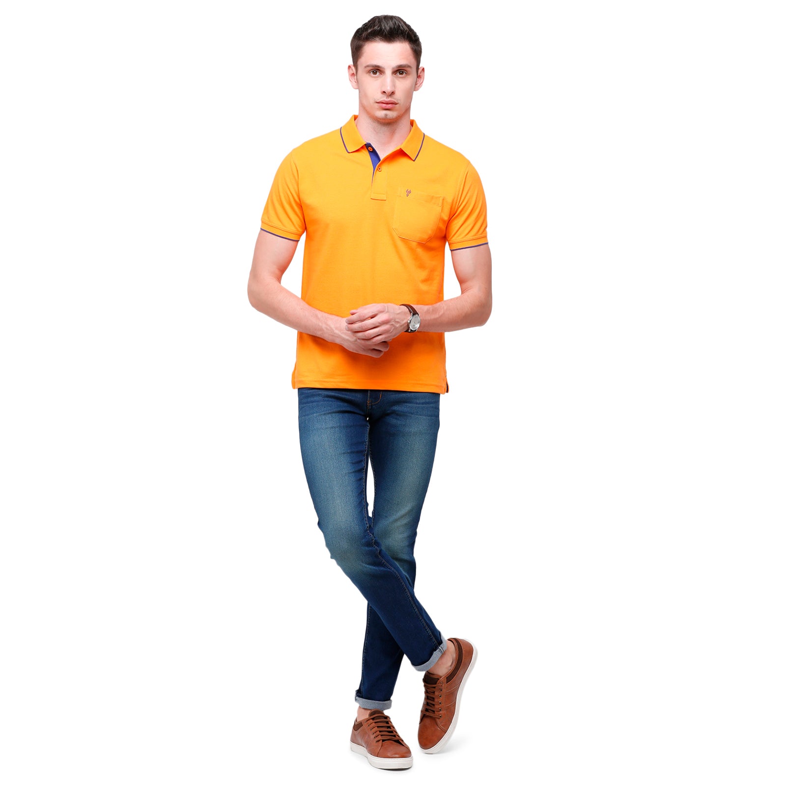 Classic Polo Men's Smart Double Pique Polo Half Sleeve Authentic Fit T-Shirt | Nova - Orange