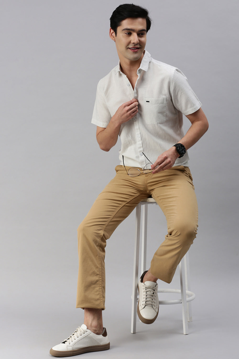 Classic Polo Men's Cotton Half Sleeve Striped Slim Fit Polo Neck White Color Woven Shirt | So1-138 A