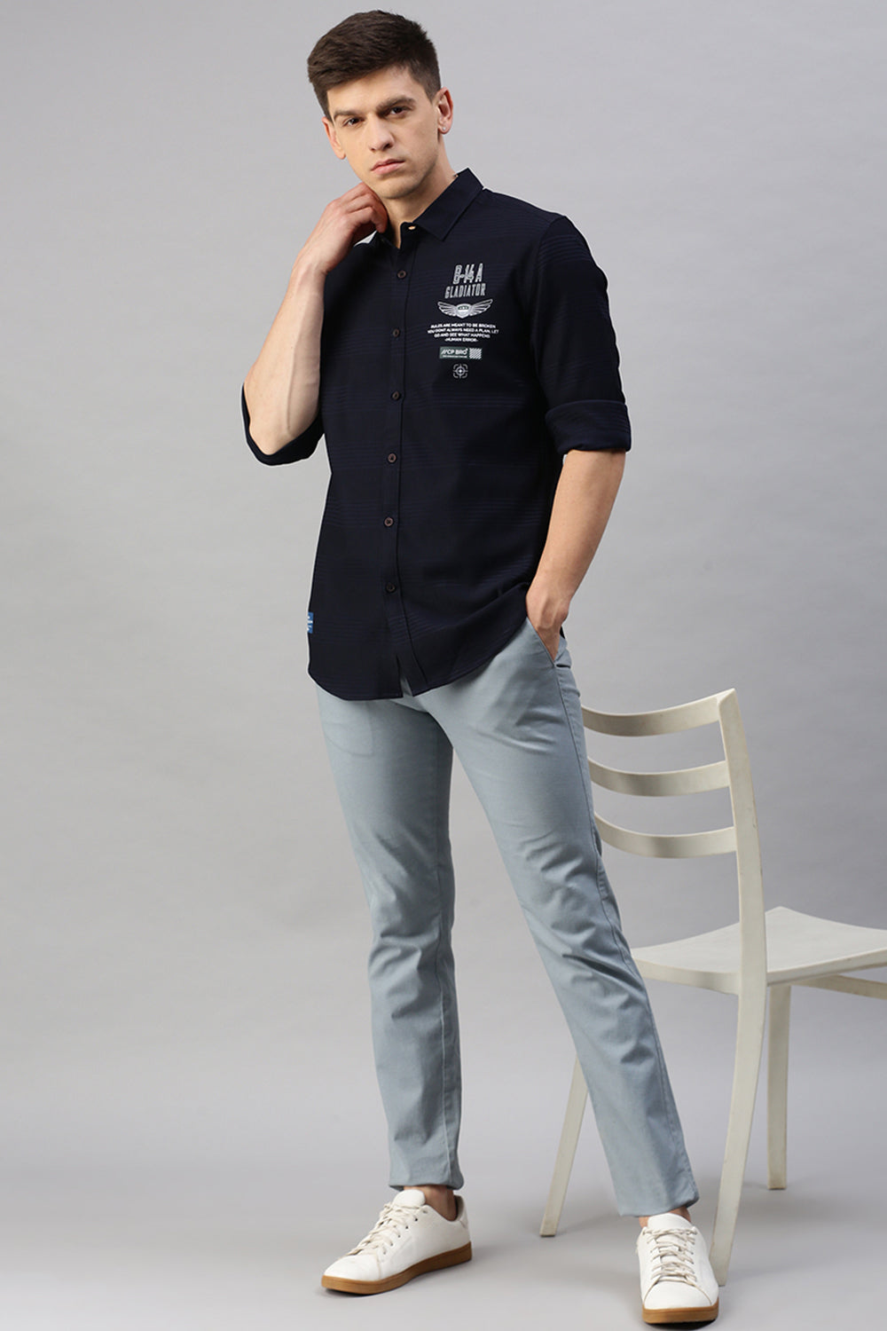 CP BRO Men's Cotton Full Sleeve Striped Slim Fit Polo Neck Black Color Woven Shirt | Sbo1-13 C