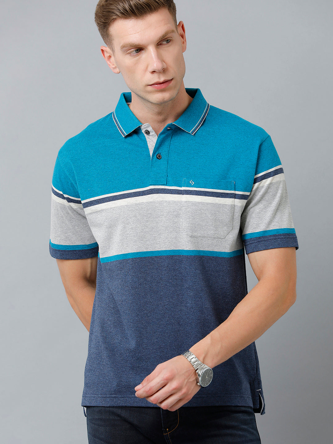 Classic Polo Men's Cotton Blend Half Sleeve Striped Authentic Fit Polo Neck Multicolor Color T-Shirt | Mel - 226 A