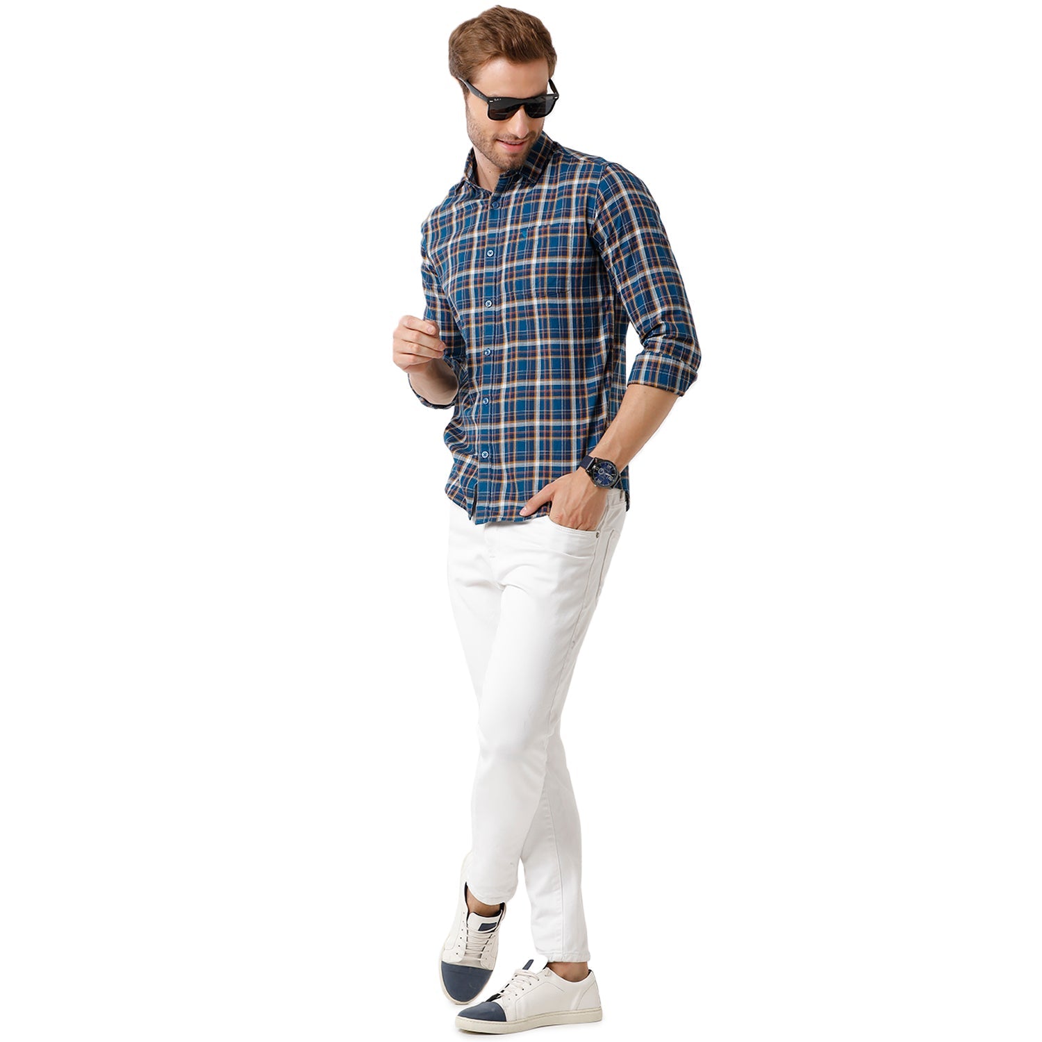 Swiss Club Mens Blue Color Slim Fit Full Sleeve Shirt - S-SC-95 A-FS-CHK-SF Shirts Swiss Club 