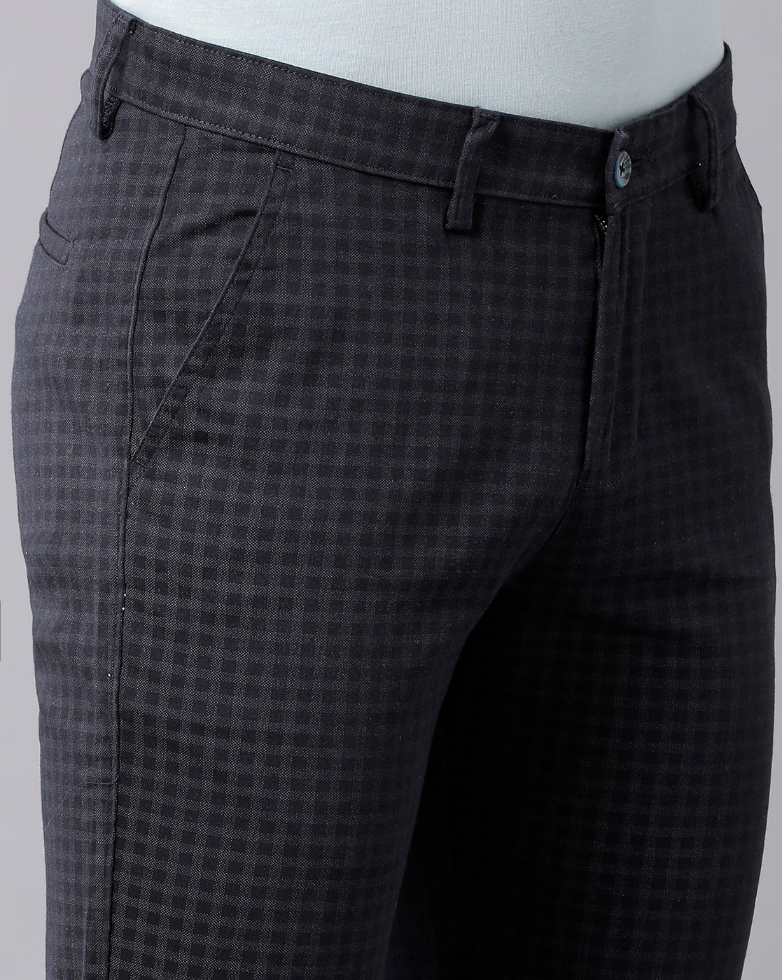 CP BRO Men's Cotton Checked Slim Fit Navy Color Trousers | Tbn2-26 B