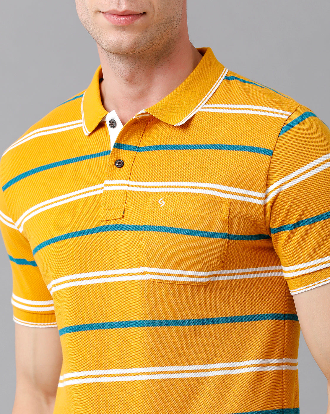 Classic Polo Men's Cotton Blend Striped Half Sleeve Slim Fit Polo Neck Yellow Color T-Shirt | Adore - 177 A