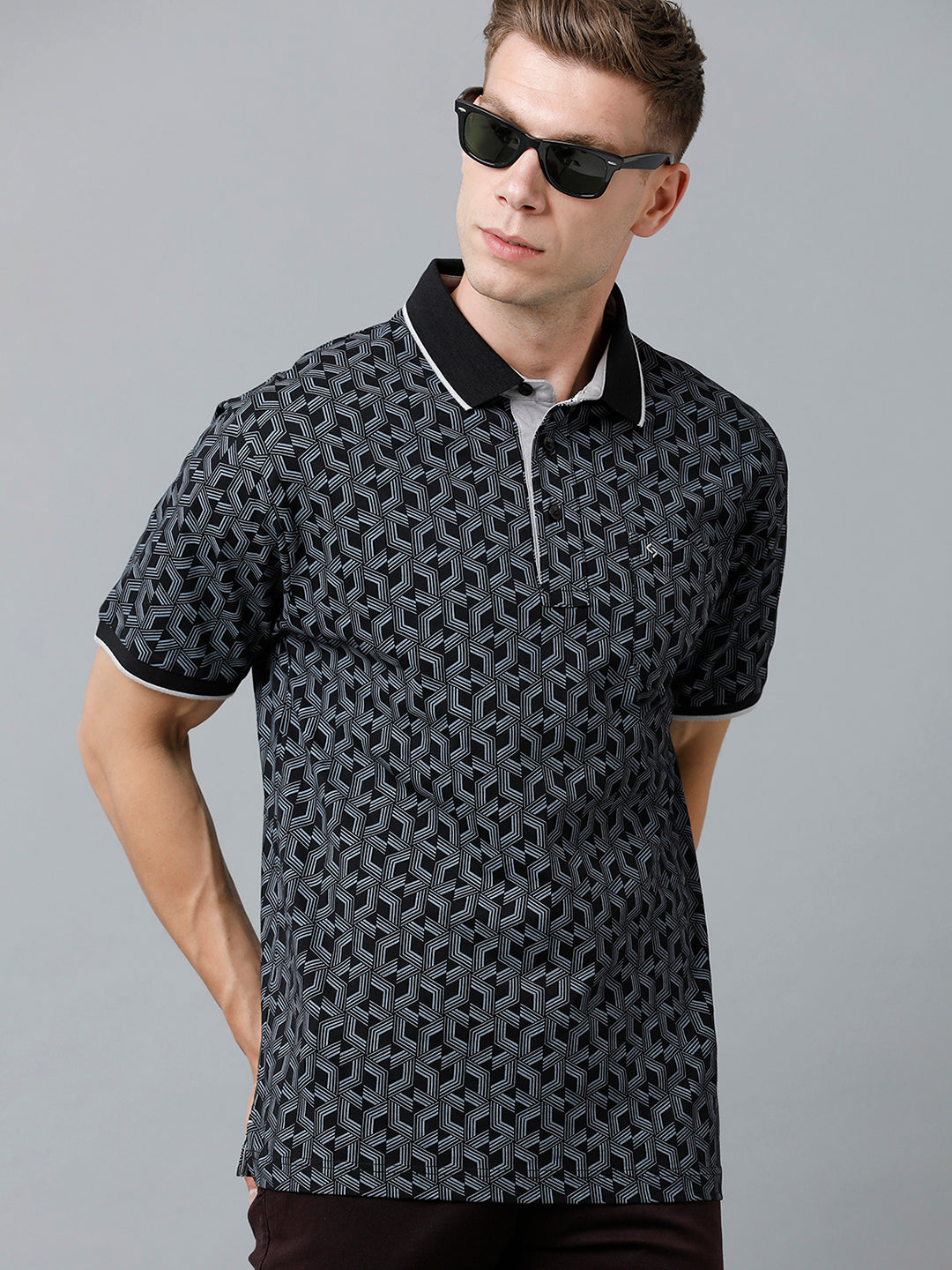 Classic Polo Men's Cotton Half Sleeve Printed Authentic Fit Polo Neck Black Color T-Shirt | Carve Polo - 10 B