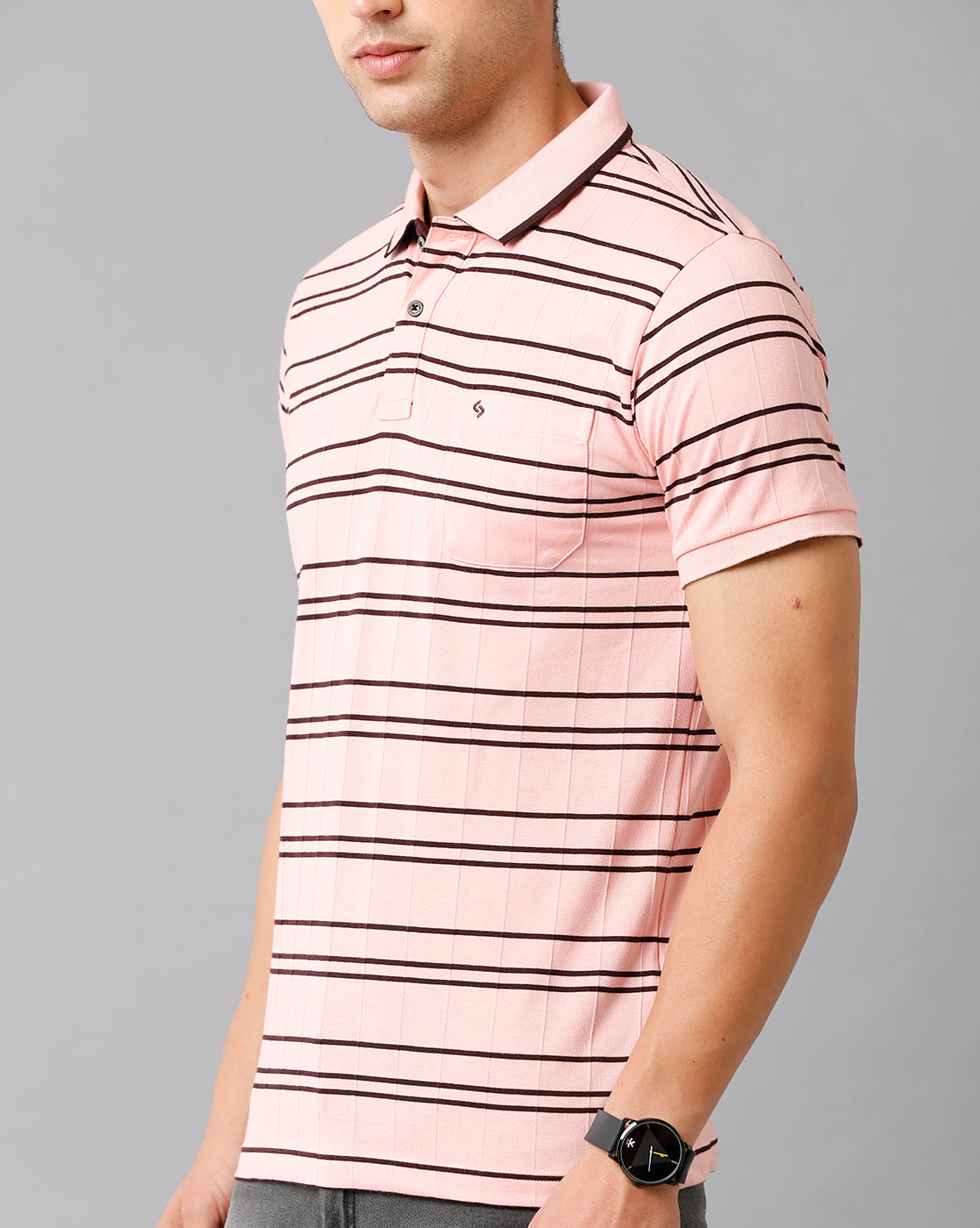 Classic Polo Mens Cotton Striped Half Sleeve Slim Fit Polo Neck Peach Color T-Shirt | Trs 91 B