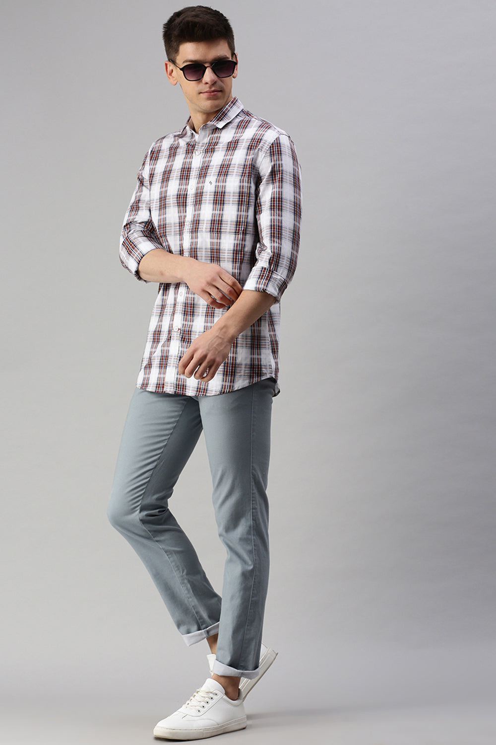 Classic Polo Men's Cotton Full Sleeve Checked Slim Fit Collar Neck Multicolor Woven Shirt | So1-87 A