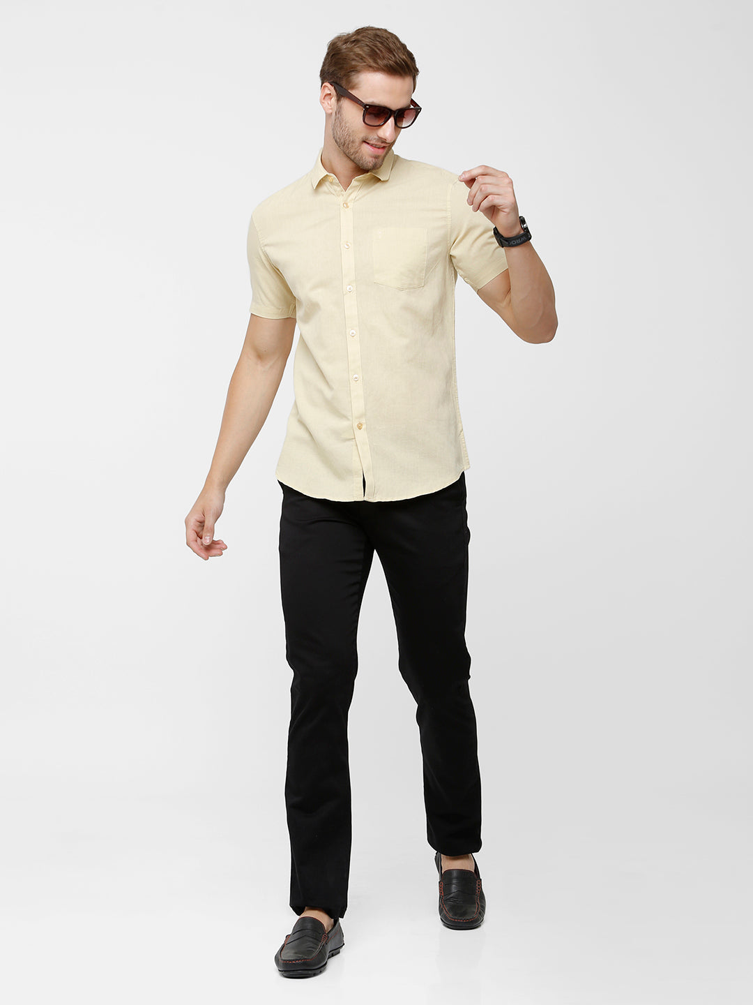 Classic Polo Mens Cotton Solid Milano Fit Half Sleeve Khaki Colour Woven Shirt - Mica Khaki HS