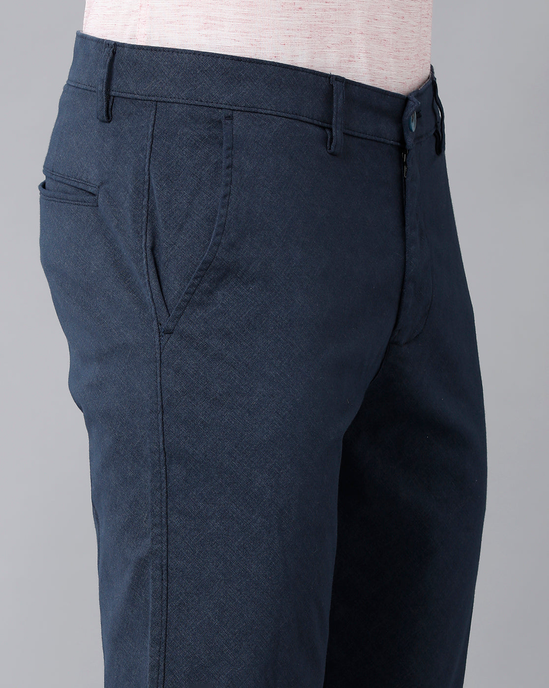 Classic Polo Men's 100% Cotton Moderate Fit Textured Navy Color Trouser | TO1-35 C-NVY