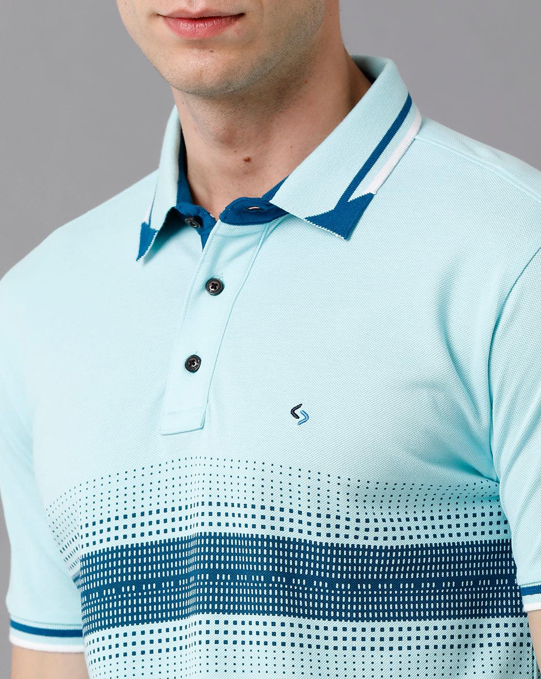 Classic Polo Men's Cotton Printed Slim Fit Turquoise T-Shirt | Prm - 707 B