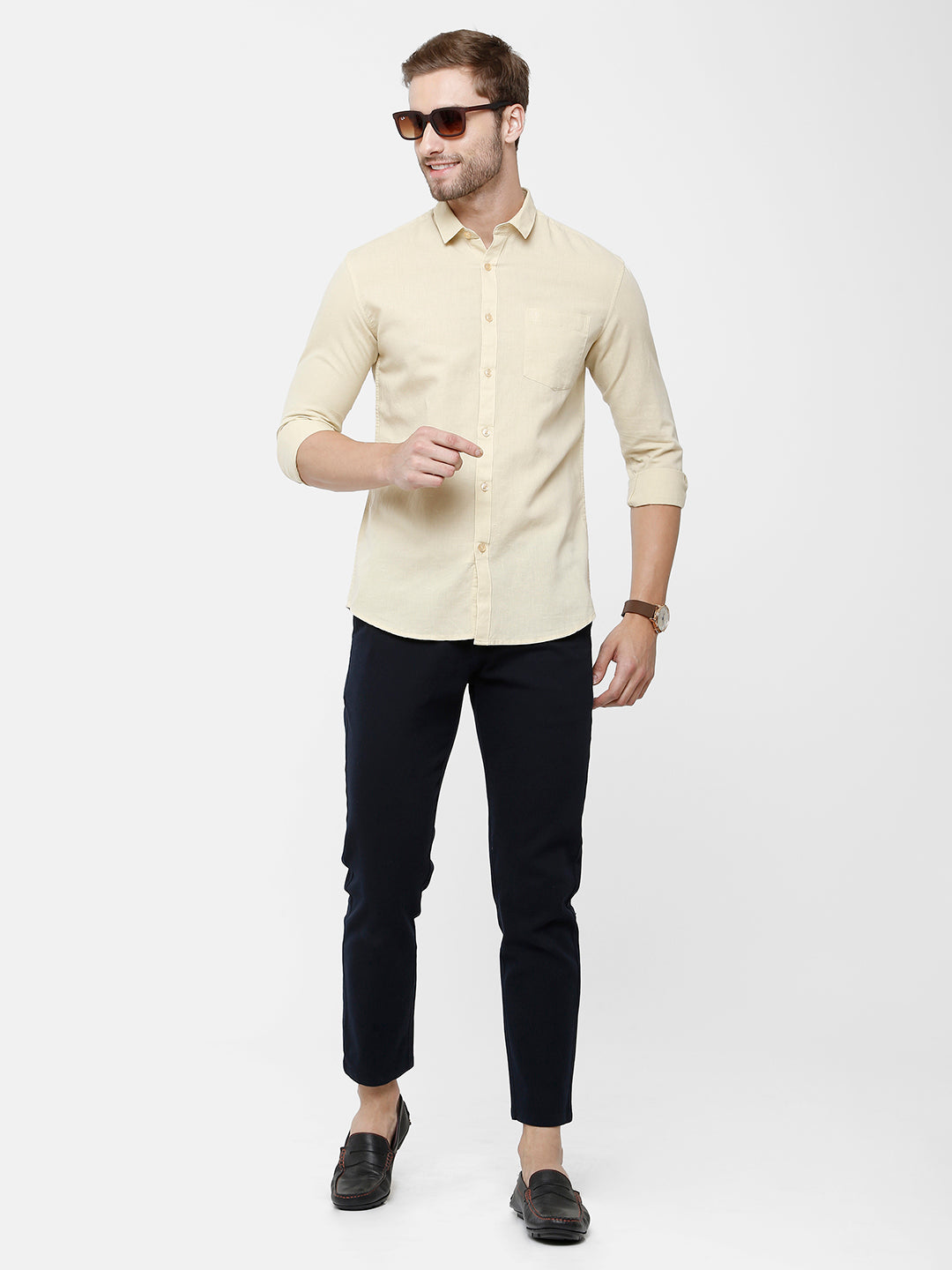 Classic Polo Mens Cotton Solid Milano Fit Full Sleeve Khaki Colour Woven Shirt - Mica Khaki FS