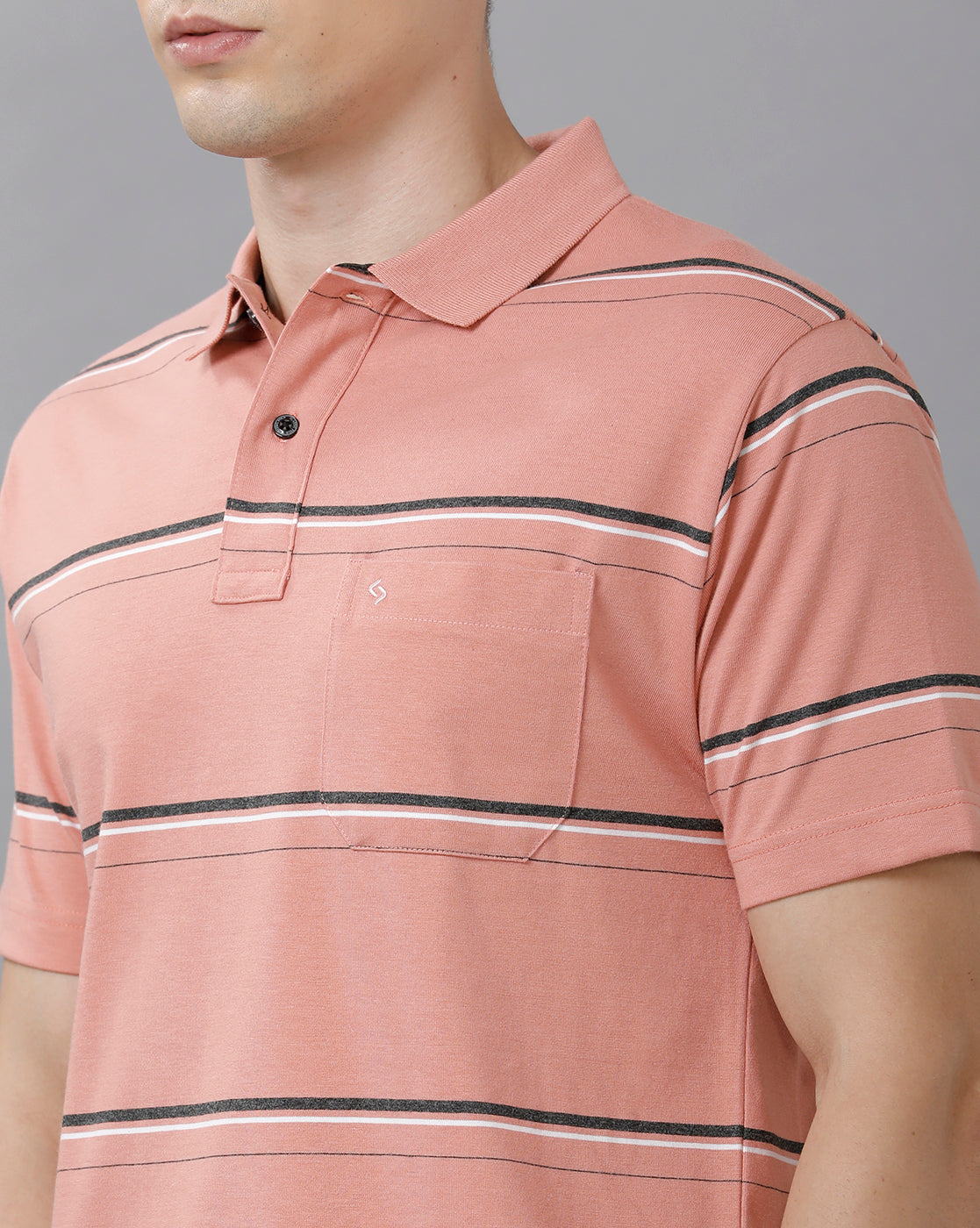 Classic Polo Mens Cotton Blend Striped Half Sleeve Authentic Fit Polo Neck Coral Color T-Shirt | Avon 492 B