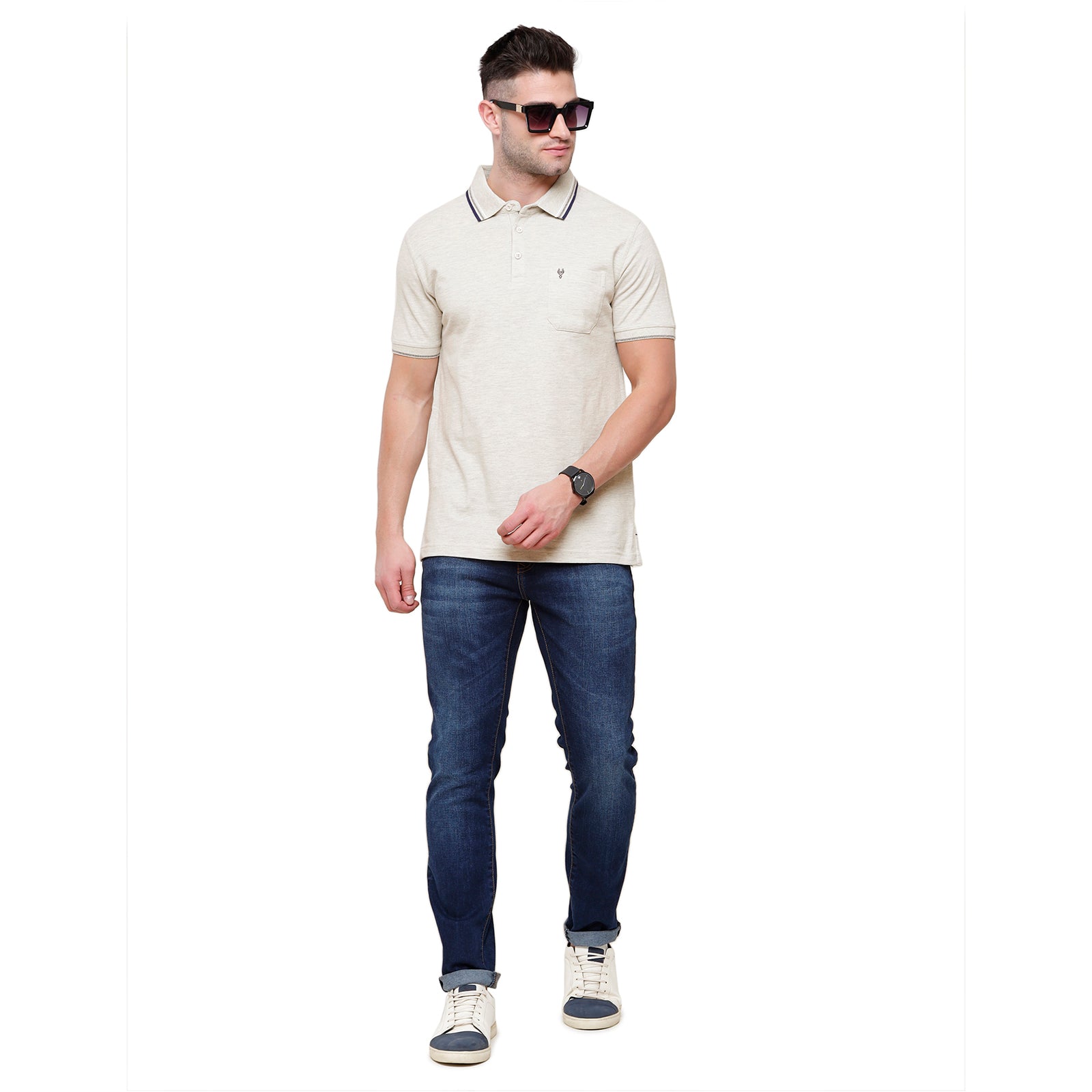 Classic Polo Men's White Melange Polo Half Sleeve Slim Fit T-Shirt | Toza-Equru Mel