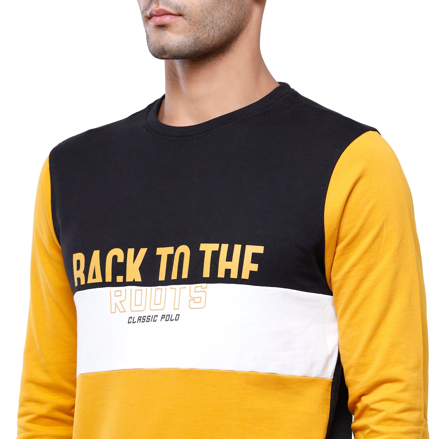 Classic Polo Men's Color Block Full Sleeve Navy & Yellow Sweat Shirt - CPSS-314 B Sweat Shirts Classic Polo 