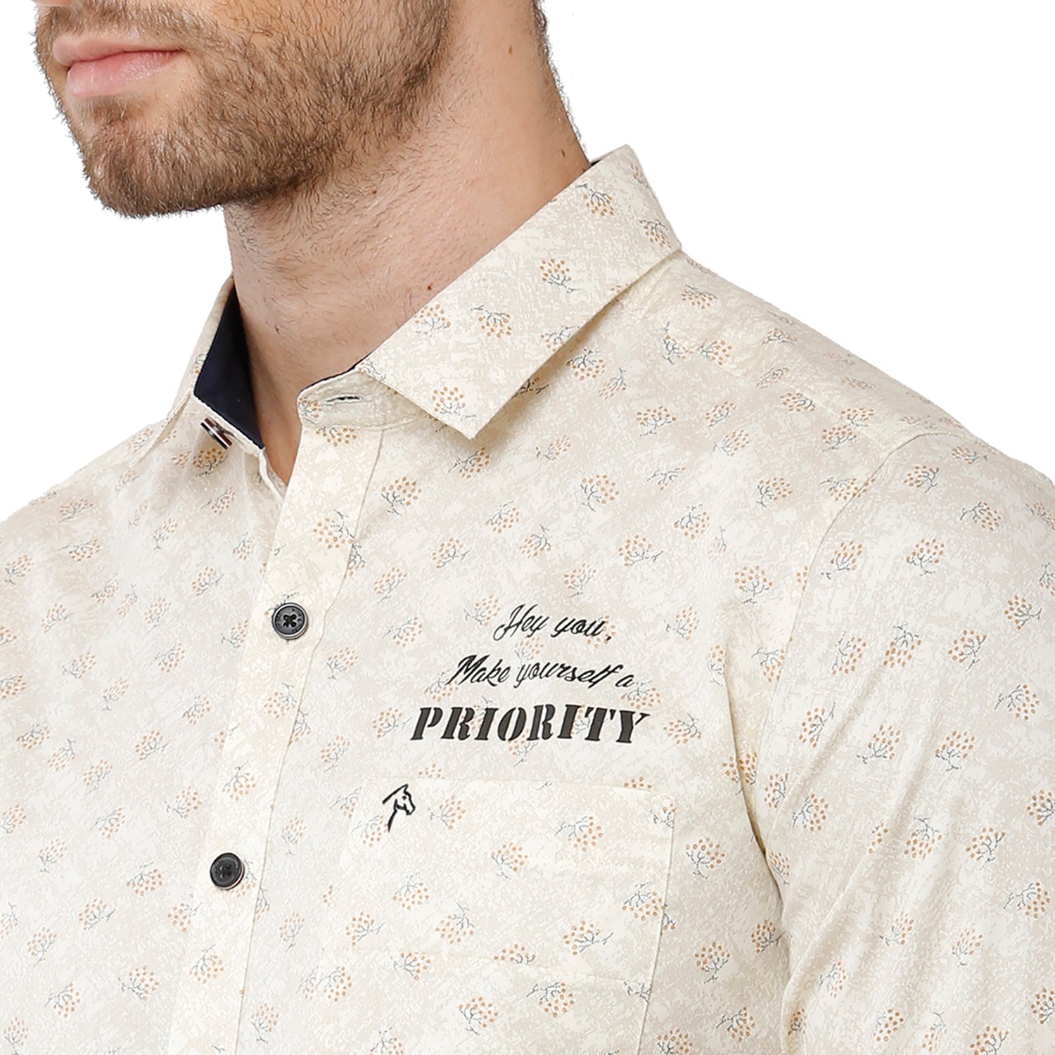 Classic Polo Bro Mens 100% Cotton Printed Full Sleeve Slim Fit Polo Neck White Color Woven Shirt (SBN1-30 A-FS-PRT-BSL) Classic Polo 