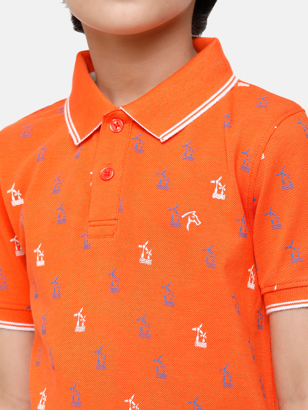CP Boys Orange Printed Slim Fit Polo Neck T-Shirt T-shirt Classic Polo 