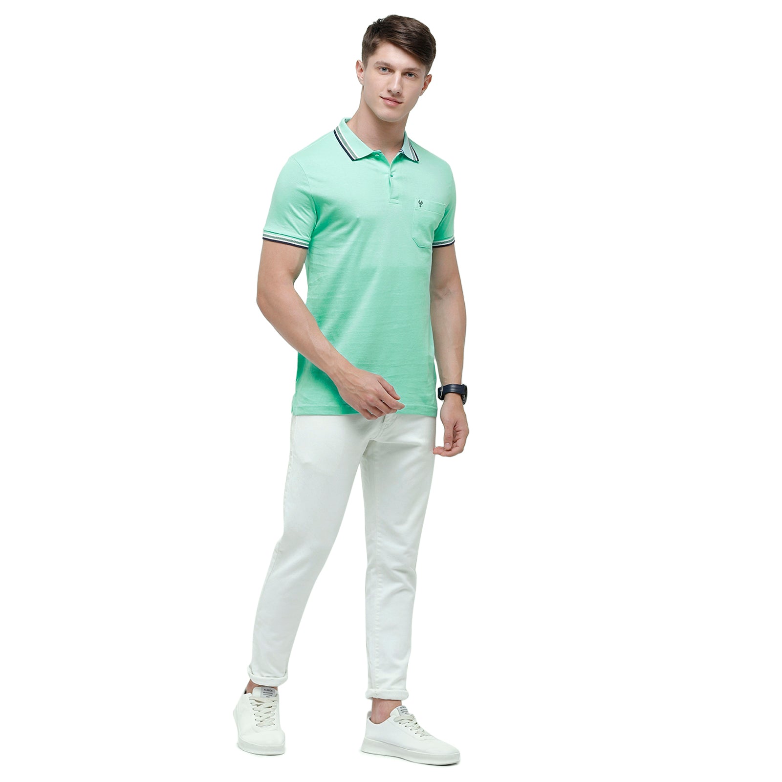 Classic Polo Men's Turquoise Sporty Polo Half Sleeve Slim Fit T-Shirt | Pristo - -Lt.Grass