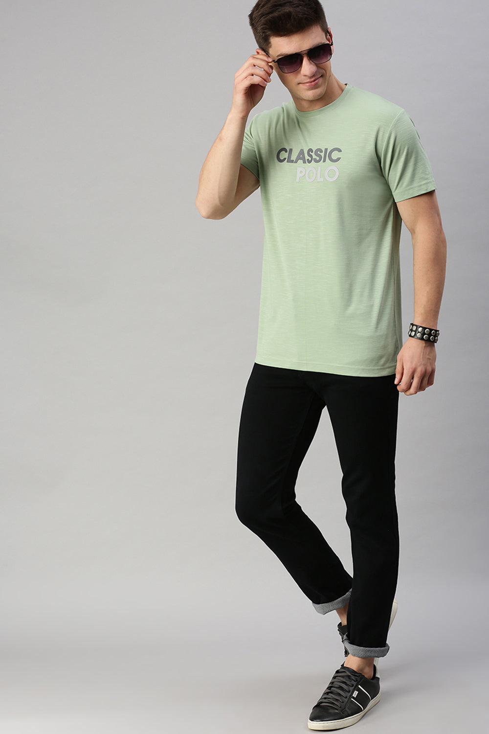 Classic Polo Men's Cotton Half Sleeve Solid Slim Fit Crew Neck Green Color T-Shirt | Baleno - 532