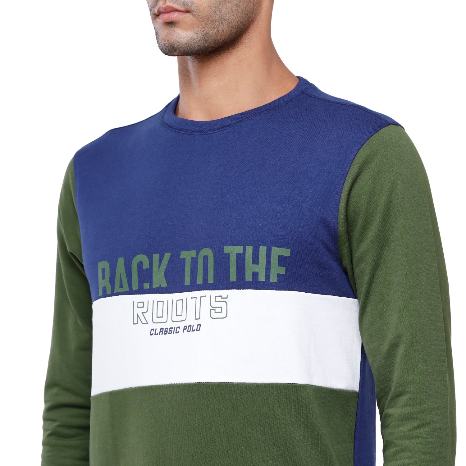 Classic Polo Men's Color Block Full Sleeve Green & Blue Sweat Shirt - CPSS-314 A Sweat Shirts Classic Polo 
