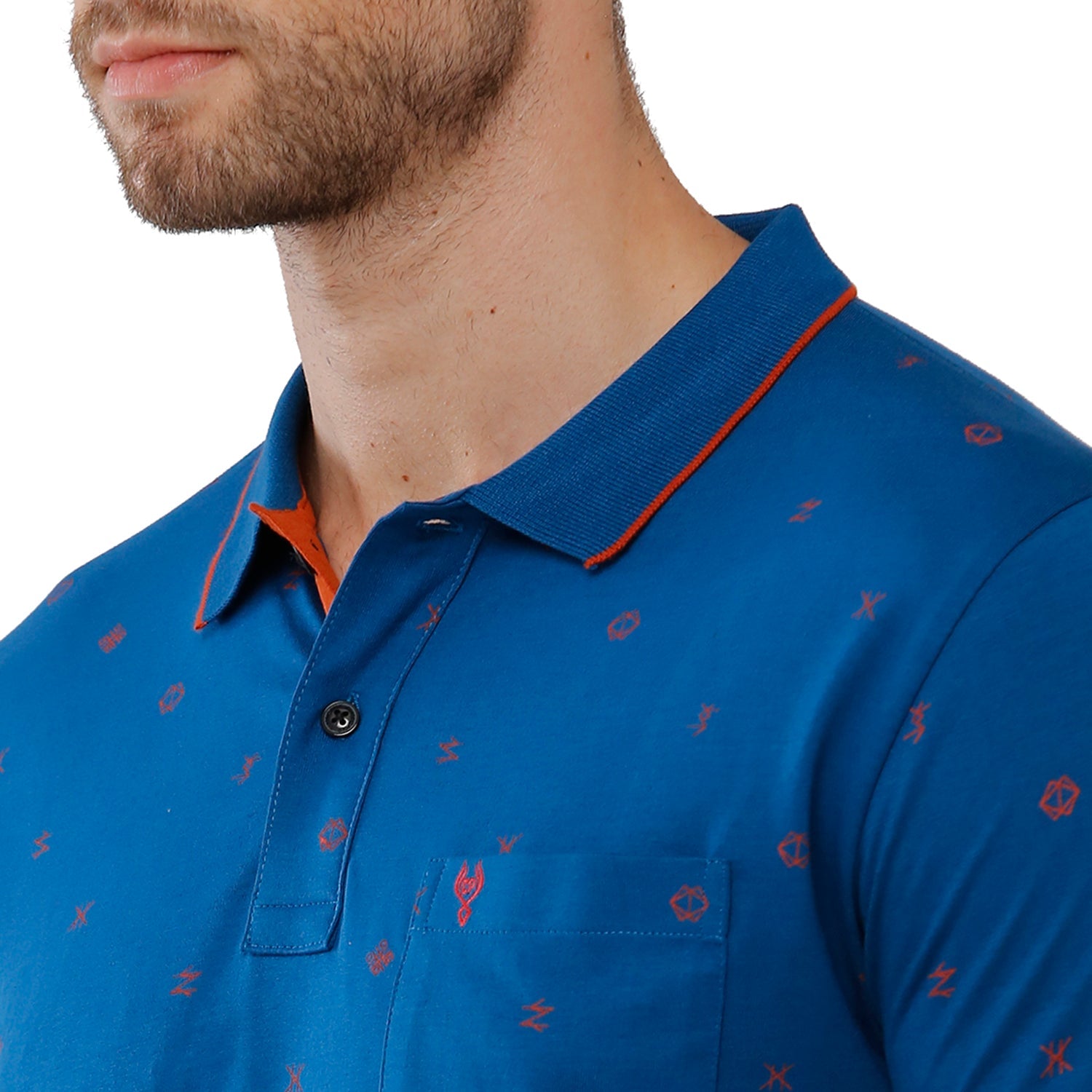 Classic Polo Mens 100% Cotton Printed Slim Fit Azure Blue Color Polo Neck T-Shirt -BELLO 169 A Classic Polo 