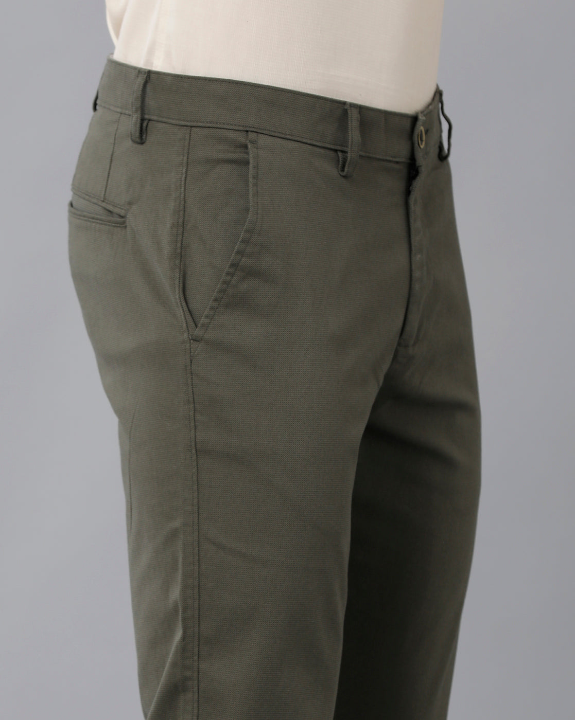 Classic Polo Men's 100% Cotton Moderate Fit Solid Olive Color Trouser | TO1-34 B-OLV