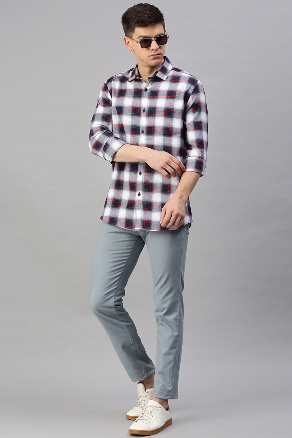 Classic Polo Men's Cotton Full Sleeve Checked Slim Fit Polo Neck Multicolur Woven Shirt | So1-157 A