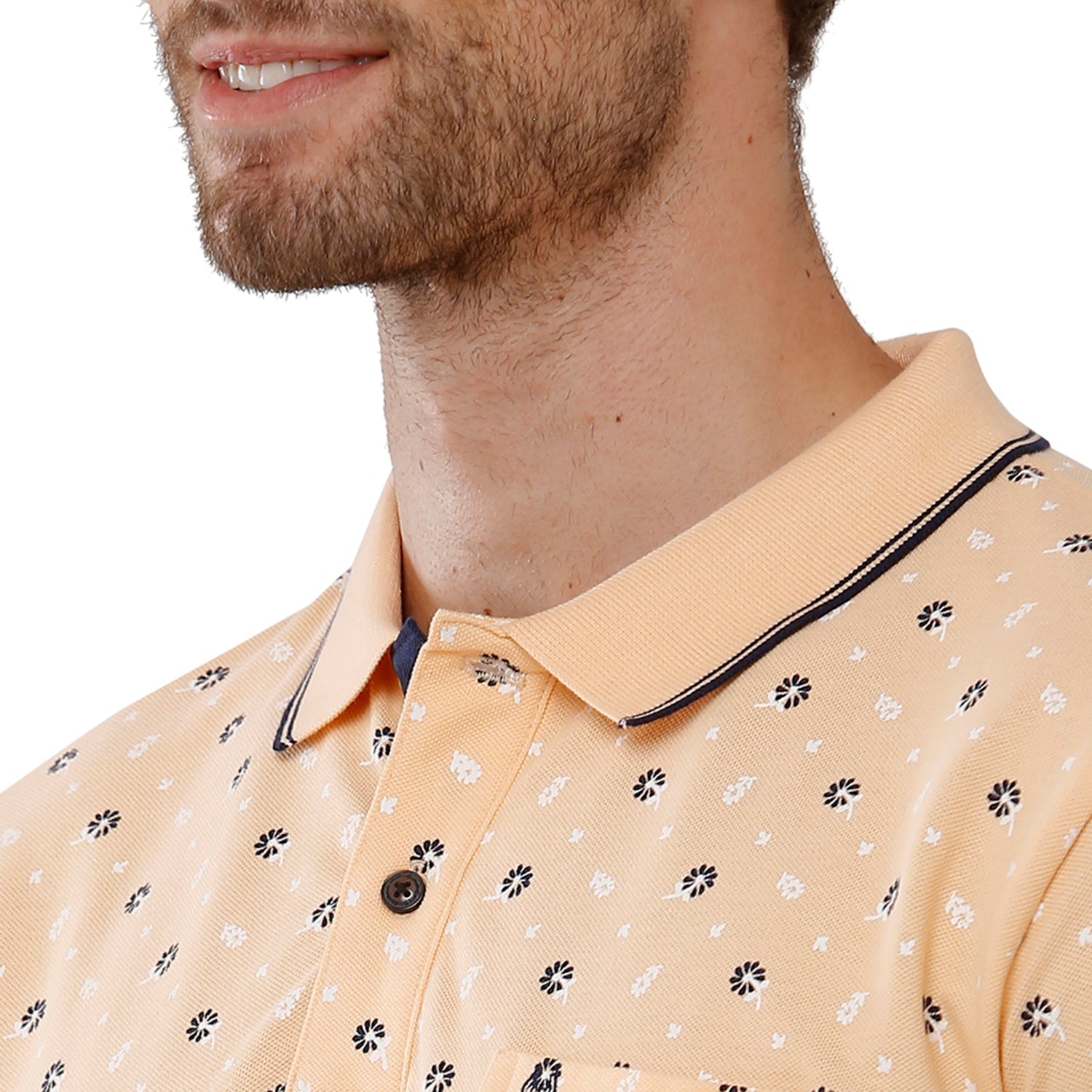 Classic Polo Mens 100% Cotton Printed Slim Fit Beige Color Polo Neck T-Shirt -BEAU 165 A T-shirt Classic Polo 