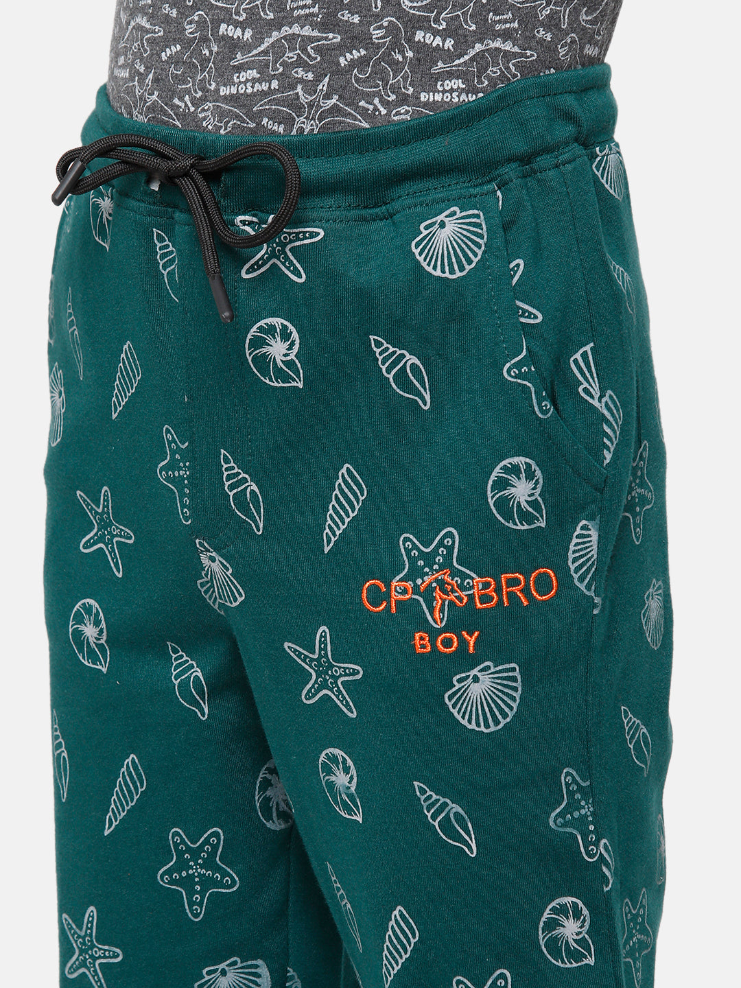CP Boys Green Printed Slim Fit Track Pant Track Pants Classic Polo 