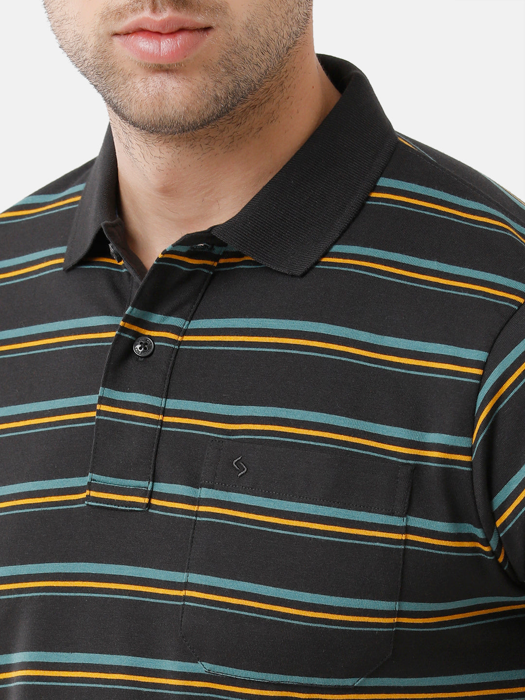 Classic Polo Mens Cotton Blend Half Sleeve Striped Authentic Fit Polo Neck Black Color T-Shirt | Avon 495 B