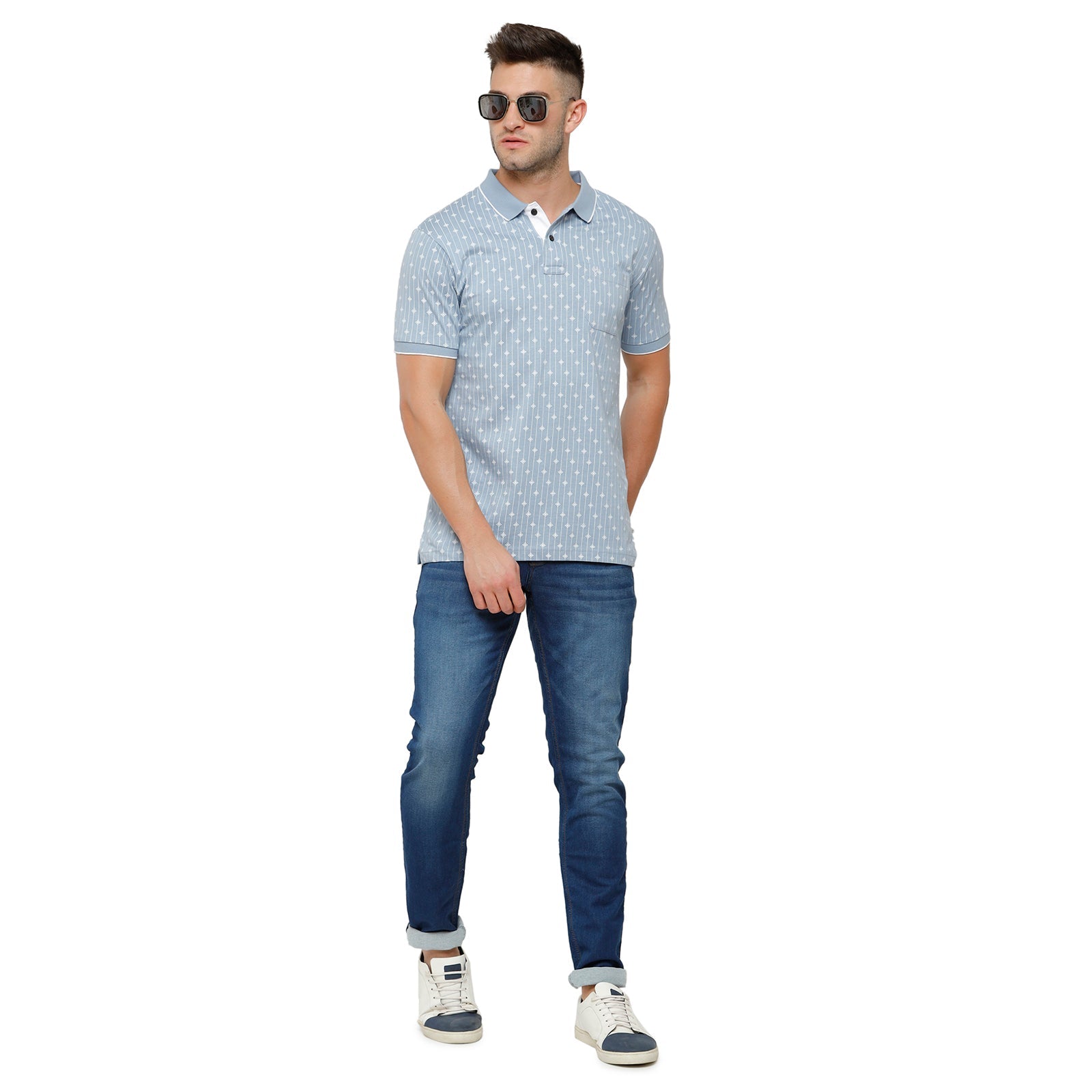 Classic Polo Mens Printed Slim Fit Polo Neck Sky Blue Colour T-Shirt - Bello 163B T-shirt Classic Polo 