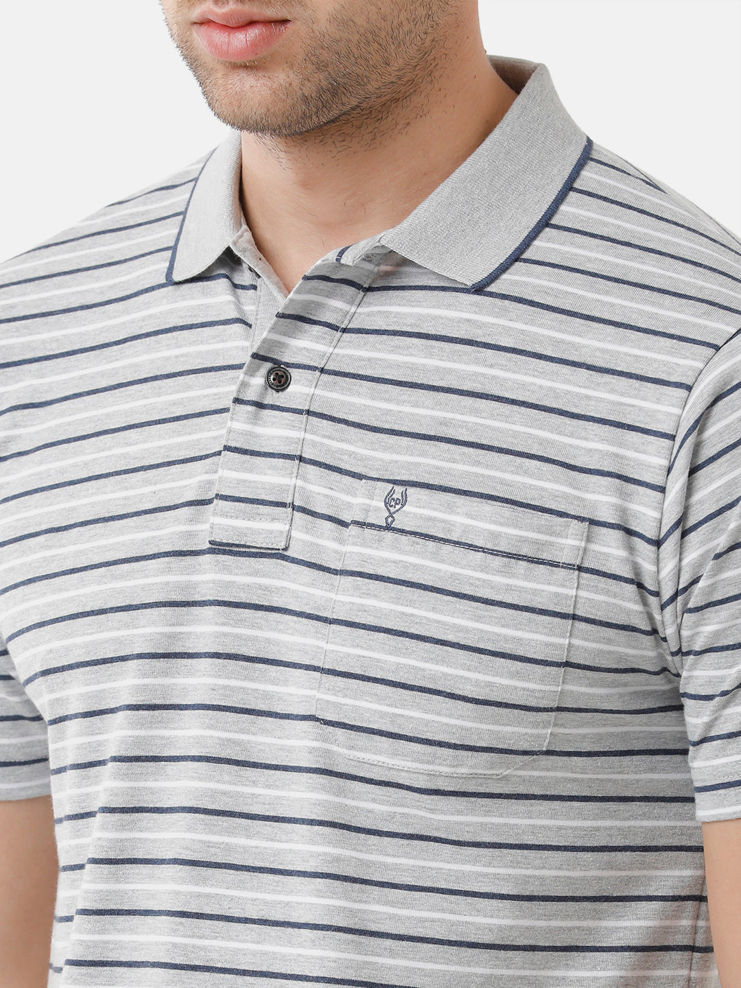Classic Polo Mens Cotton Striped Half Sleeve Authentic Fit Polo Neck Grey Color T-Shirt | F.Flash 04