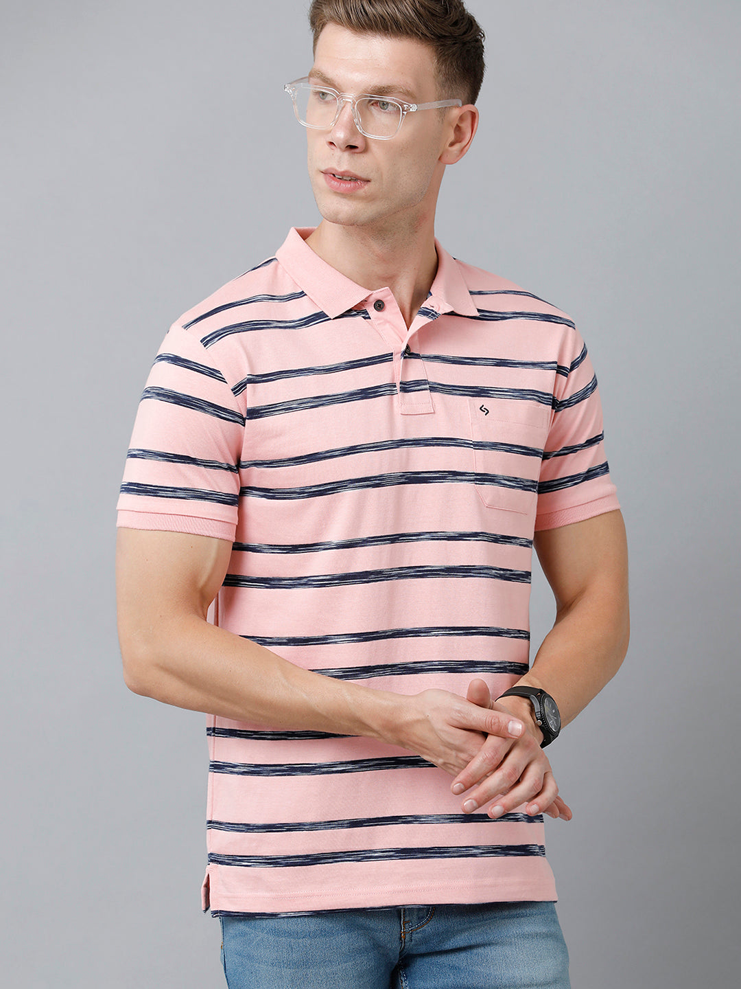 Classic Polo Men's Cotton Half Sleeve Striped Authentic Fit Polo Neck Pink Color T-Shirt | Nexon - 03 A