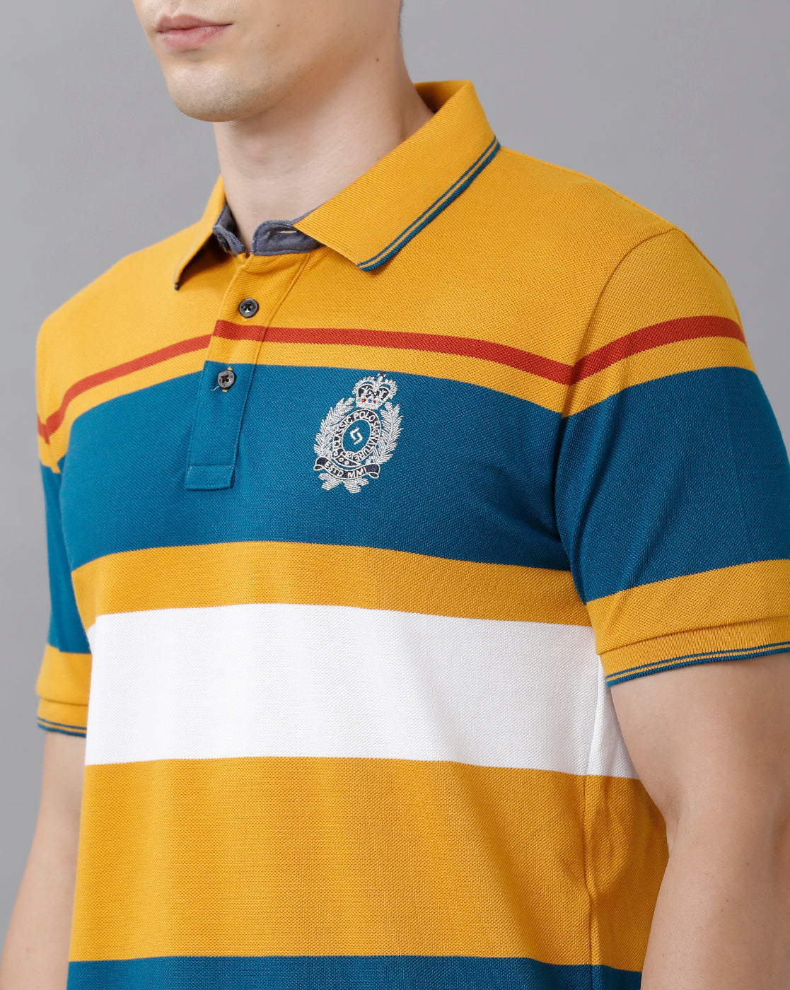 Classic Polo Mens Cotton Blend Striped Half Sleeve Slim Fit Polo Neck Multicolor T-Shirt | Vta 203 A