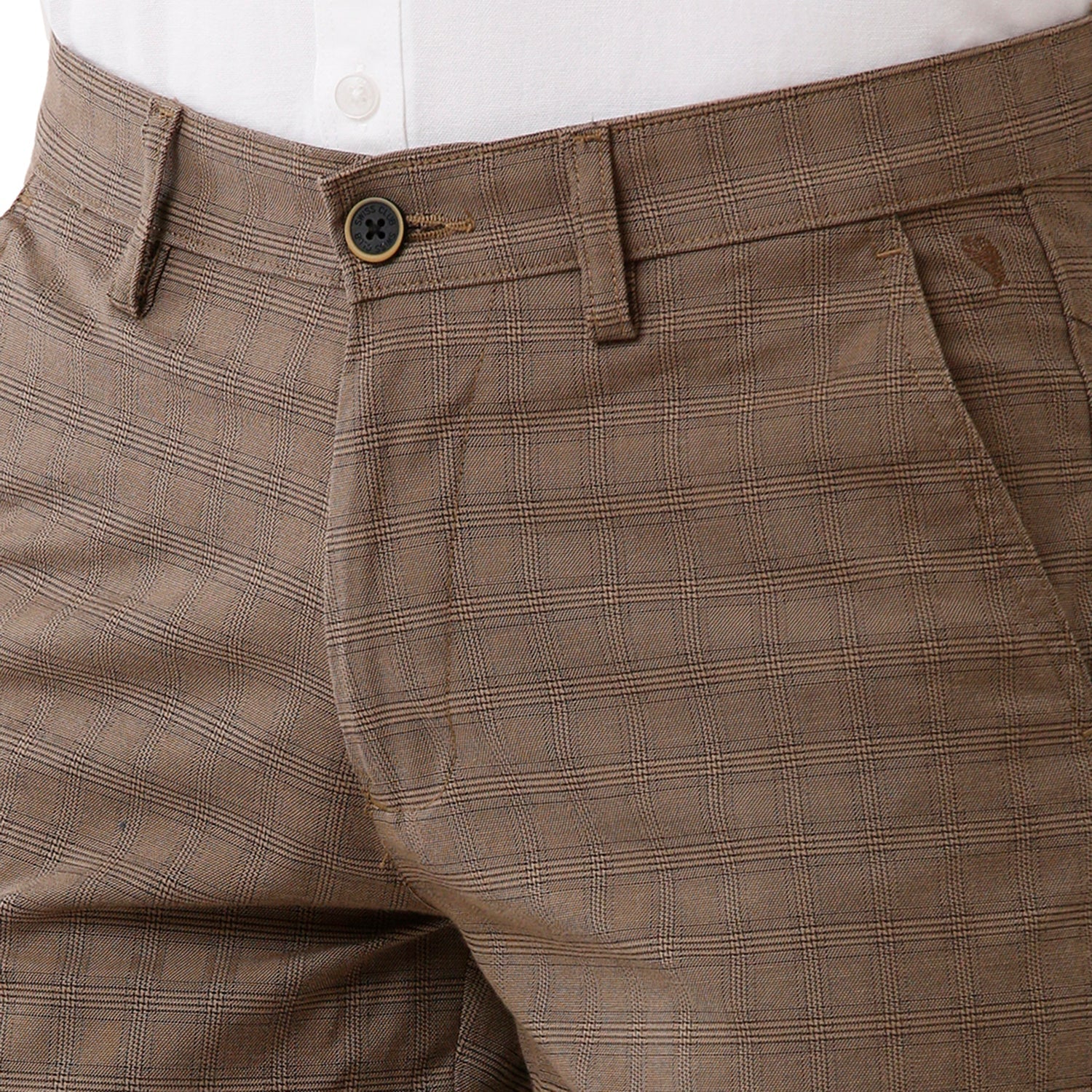 Swiss Club Mens Checked Slim Fit Brown Color Trousers -SC 34 A MOU Pants Swiss Club 