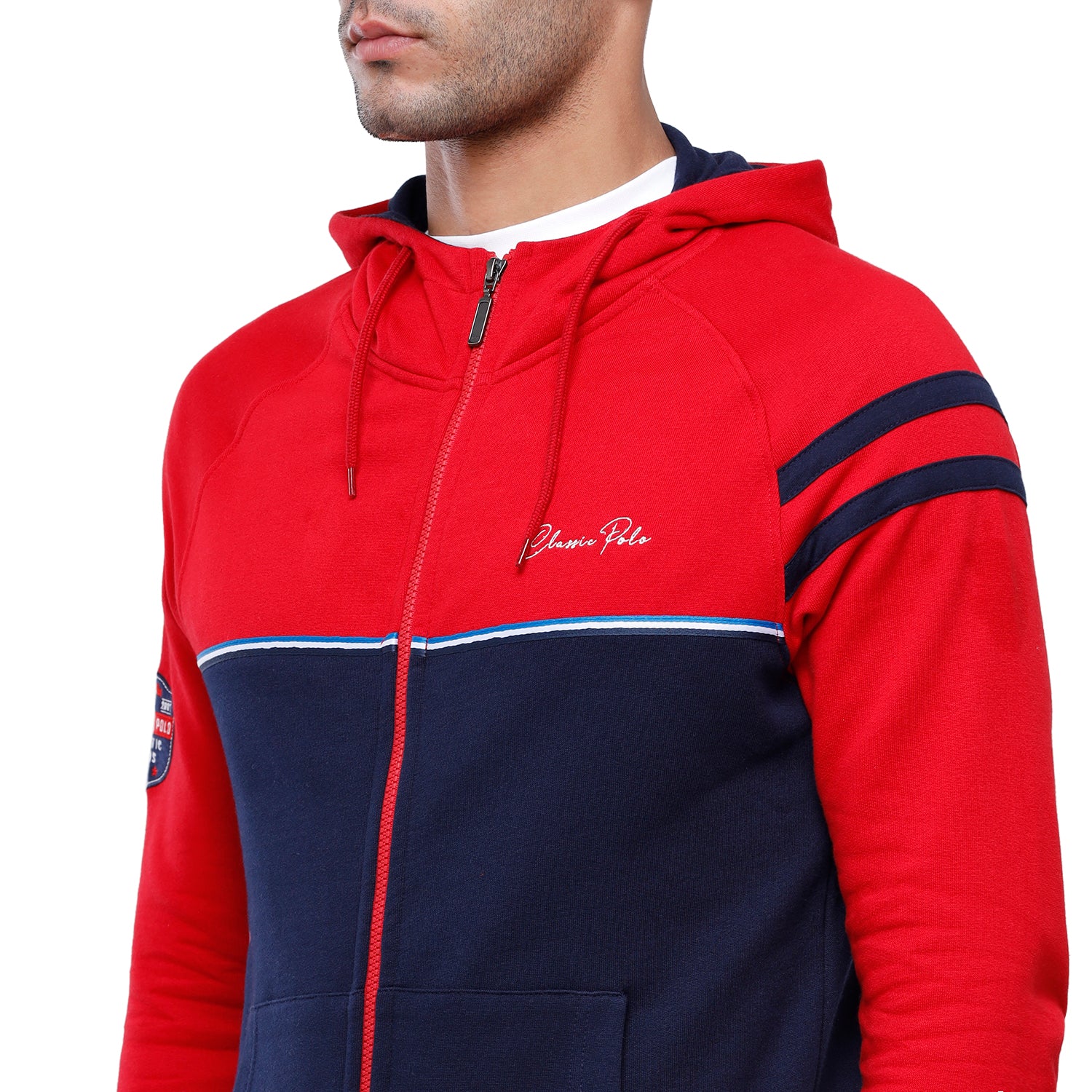 Classic Polo Men's Color Block Full Sleeve Red & Navy Hood Sweat Shirt - CPSS-330B Sweat Shirts Classic Polo 