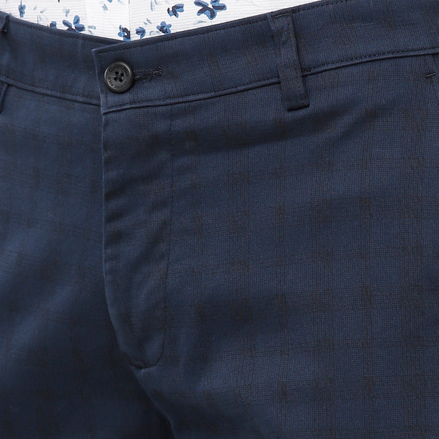 Classic Polo Mens 100% Cotton Checked Moderate Fit Navy Color Trousers - TN1-05 B-NAV classic polo trousers Classic Polo 