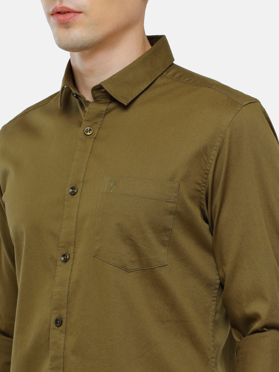 Classic Polo Men's Cotton Olive Solid Full Sleeve Shirt - Zeus Olive
