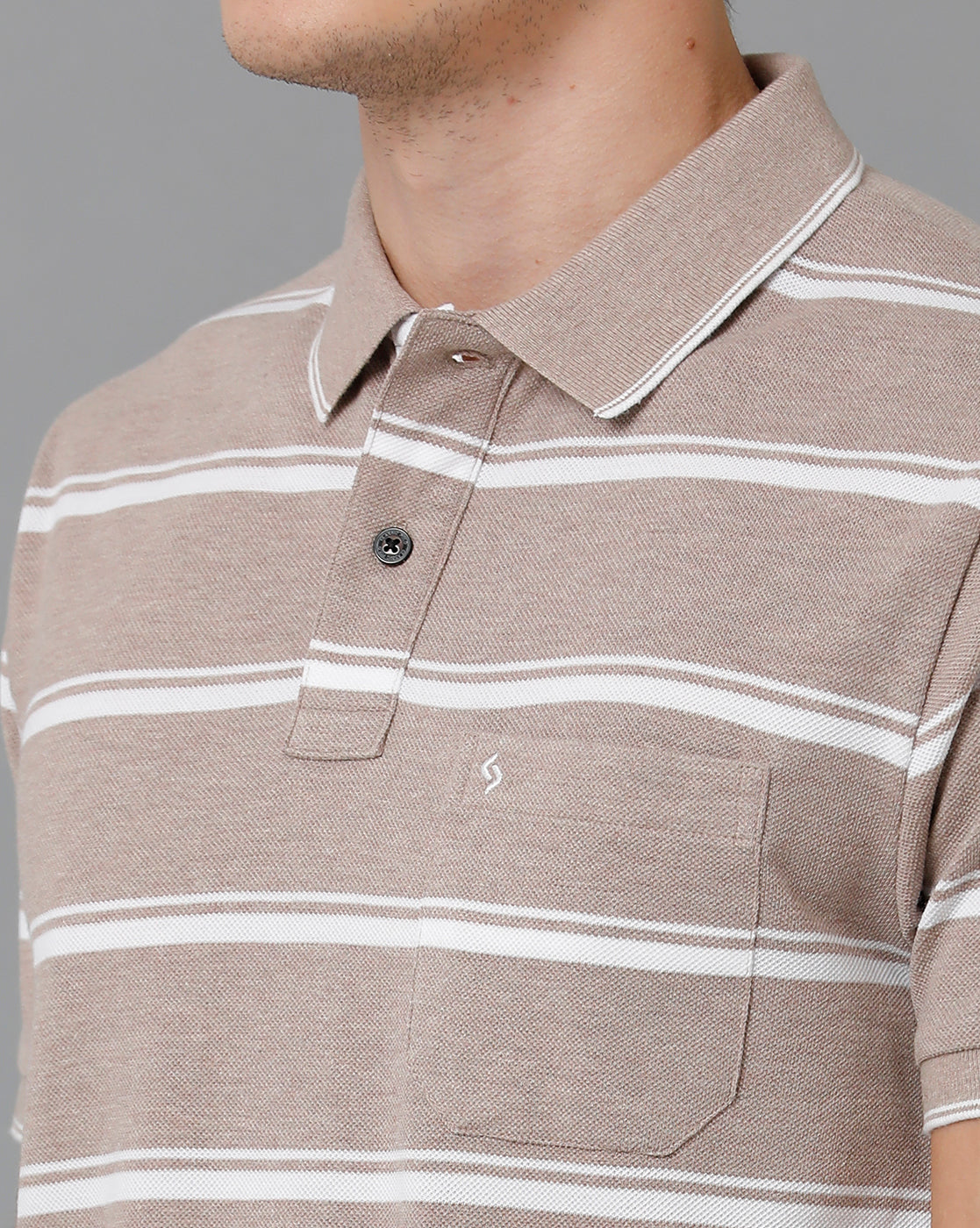 Classic Polo Men's Cotton Blend Half Sleeve Striped Slim Fit Polo Neck Brown Color T-Shirt | Adore - 194 A